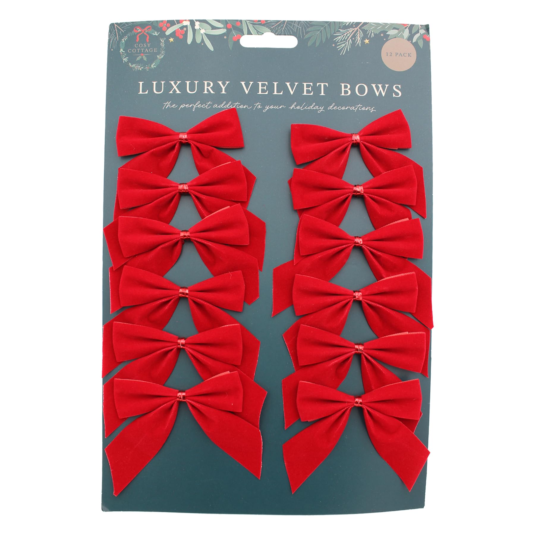 Widdle Gifts 12 Pack 8Cm - 7375 Red Velvet Bows Christmas Tree Decoration, Present, Crafting Or Wreath Decoration. (12 Pack 8Cm - 7375)
