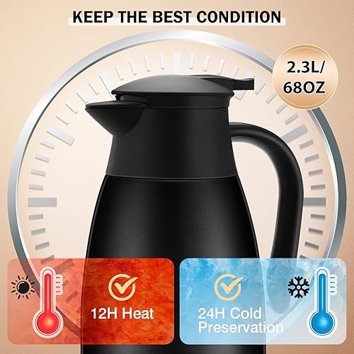 Miniatura 2 de 2 jarras térmicas de café de 68 onzas, jarra de café aislada de acero inoxidable para mantener caliente olla térmica con 2 cepillos para café y té,
