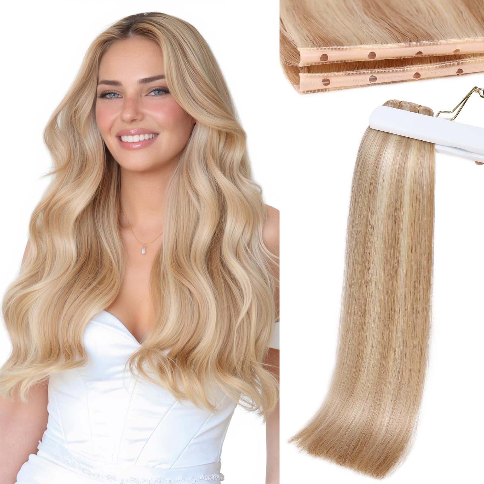 LADY MIRANDA Double Weft Invisible Hair Extensions Real Human Hair Butterfly Genius Hand Tied Weft Hair Extensions Human Hair 100g Seamless Genius