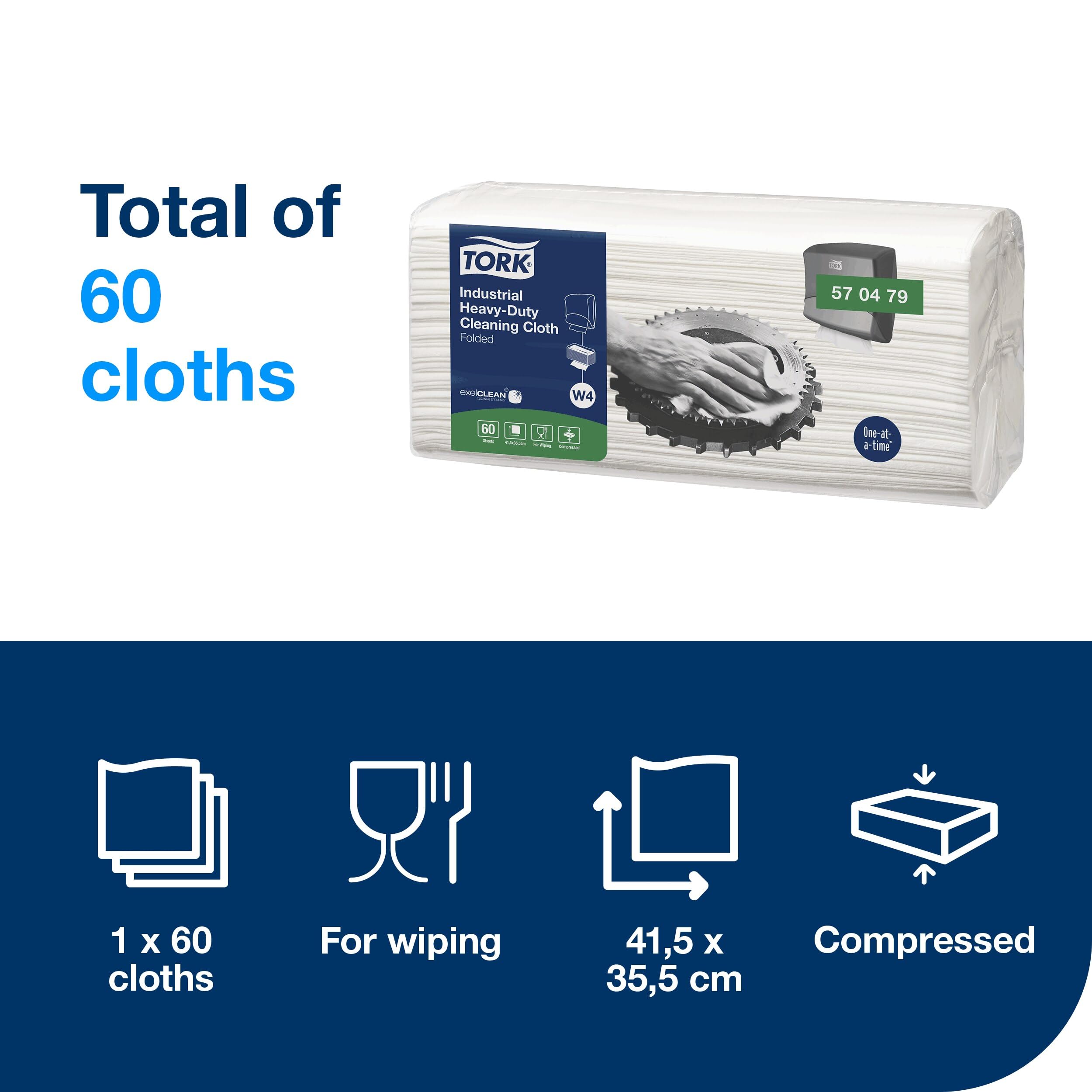 Tork Heavy-Duty Industrial Cleaning Cloth White W4, Multipurpose, 60 Cloths, 570479, 60 sheet (Pack of 1) - Image 2