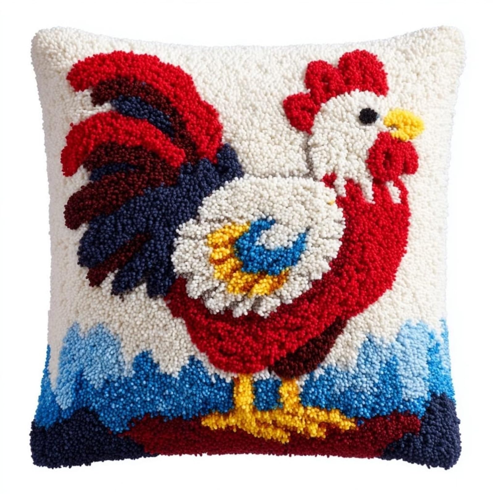 AxiangziK Latch Hook Kits for Adults,Cute Rooster Latch Hook Pillow Kits 17X17 Inches DIY Needlework Crafts Everything Included Gift for Family Friends
