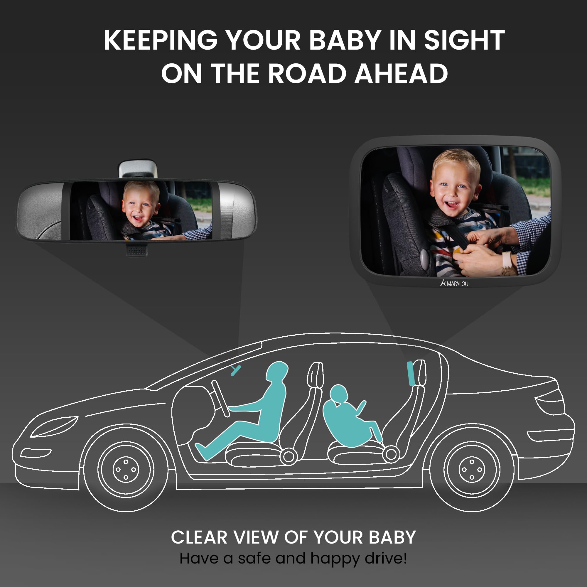Lusterko samochodowe na tylne siedzenie dla niemowląt i dzieci, lusterko do samochodu, lusterko wsteczne do fotelika dziecięcego, fotelika dla niemowląt, lusterko ochronne