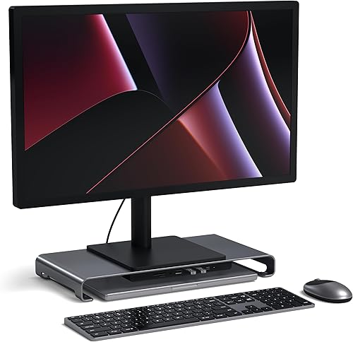 Miniatura 6 de Satechi Soporte de monitor USB C Hub para escritorio con puerto de datos USB-C, 3 puertos USB 3.0, lectores de tarjetas microSD, conector de audio,