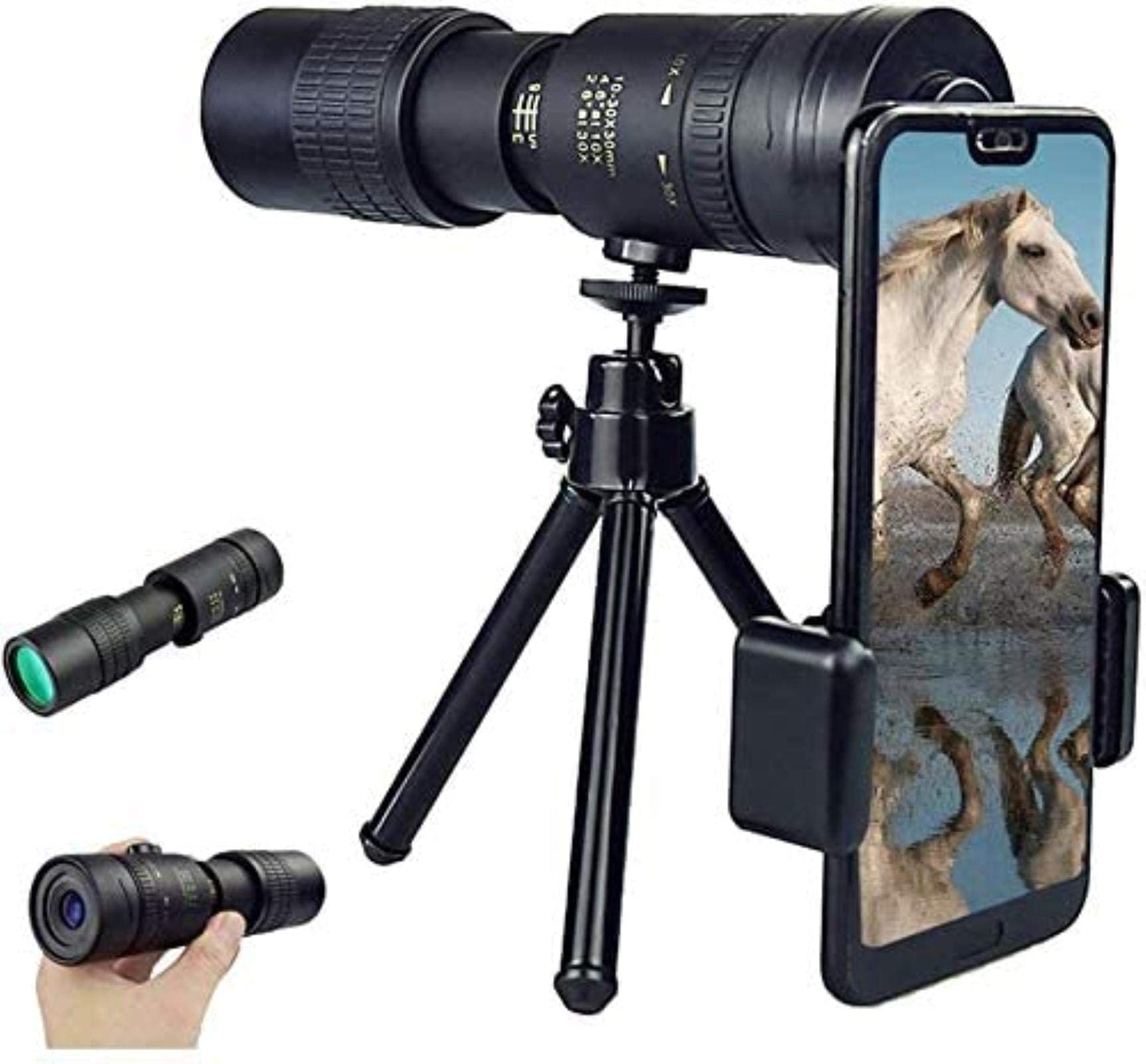 4K 10 300X40Mm Super Teleobiektyw Zoom Monokularowy Teleskop, Wodoodporny Mgłowy monokular noktowizyjny z uchwytem na smartfona Statyw do obserwacji ptaków Camping Podróżowanie Piesze wycieczki