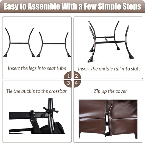 Miniatura 6 de MEETWARM Moderna silla perezosa de piel sintética con otomana, silla de salón contemporánea con acento contemporáneo, sofá tapizado individual con