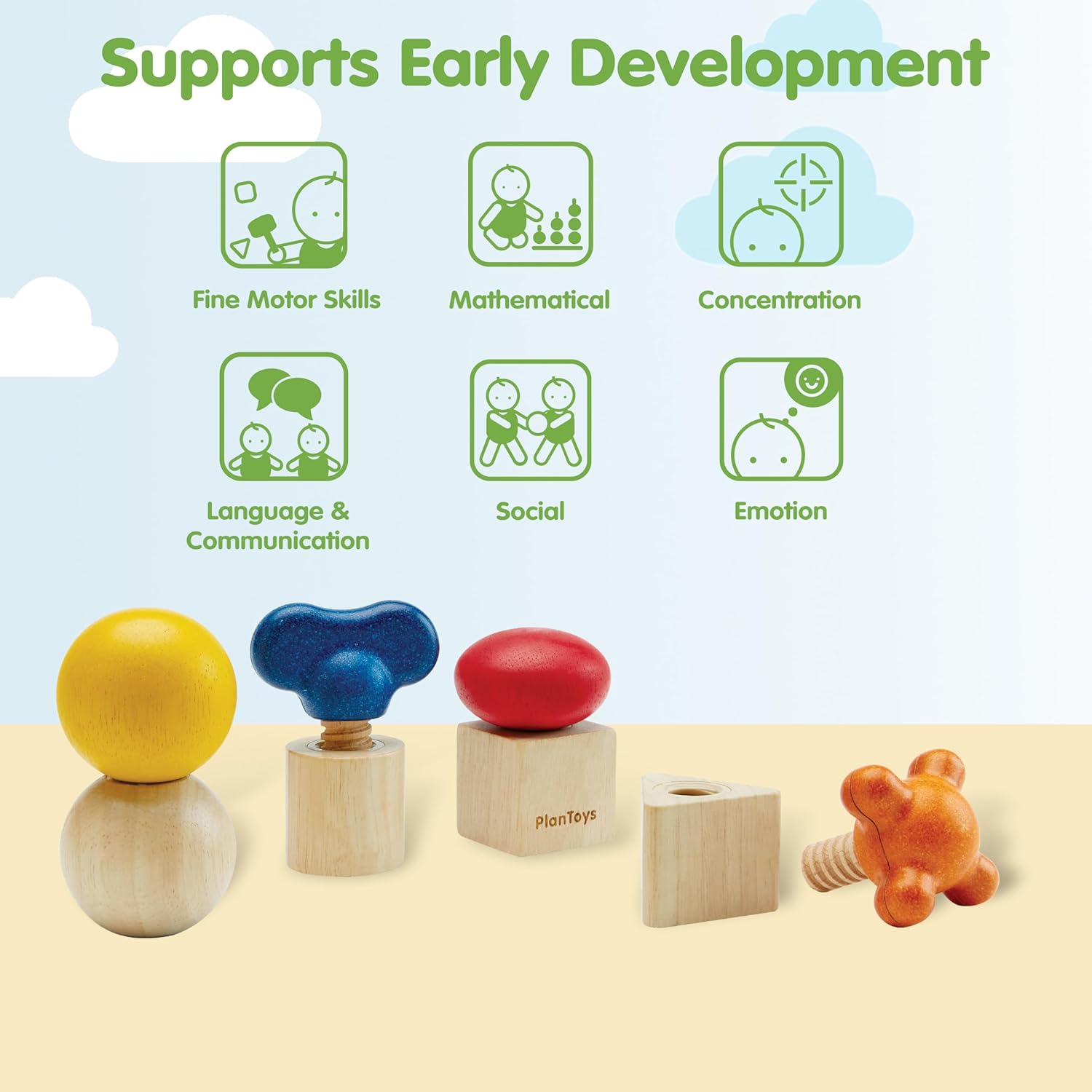 PlanToys® Nuts & Bolts Wooden Toy for Kids Ages 2+ | Montessori Fine Motor & Coordination Activity for Early STEM Learning | Eco-Friendly Educational Toy for Building & Discovery