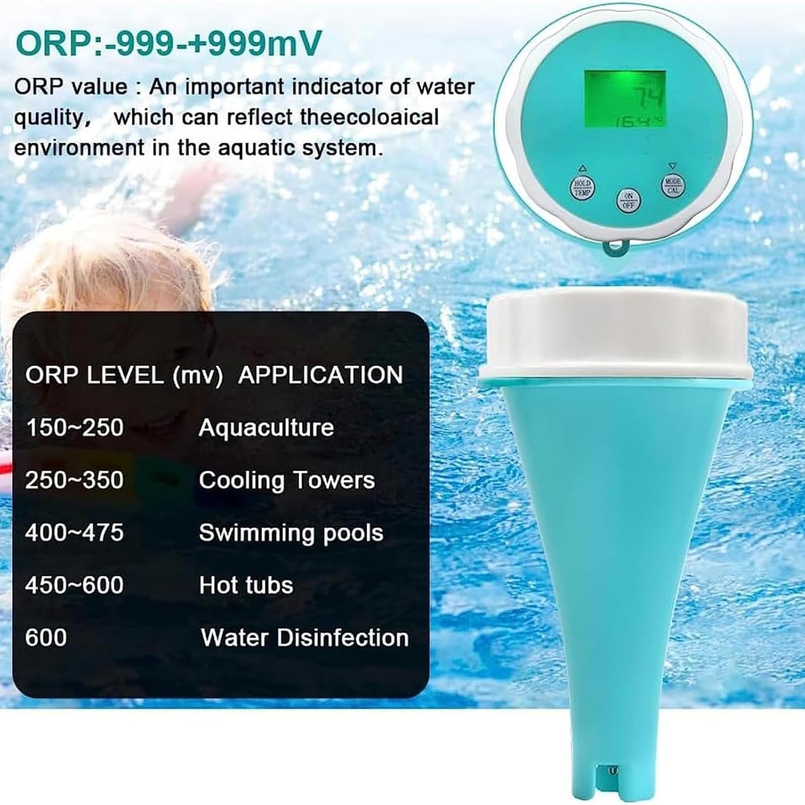 Detector Calidad Del Agua, Probador Calidad Del Agua Piscina Wimming, Medidor 6 En 1 Con Bluetooth, Medición Profesional PH, Redox, Cloro, EC Temperatura, Adecuado Para Agua Potable Casa, Hidroponía