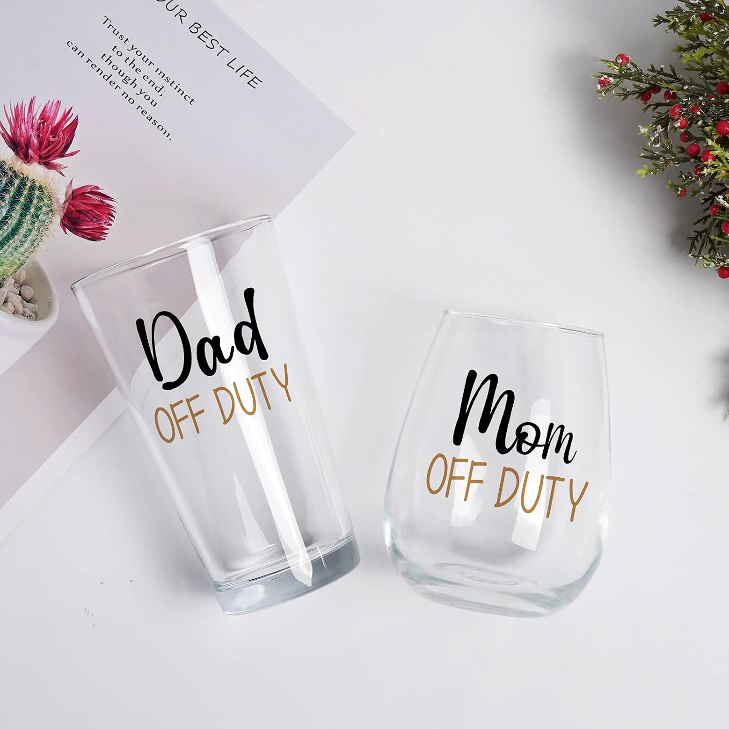 Futtumy Dad & Mom Gift Set - Off Duty Beer & Stemless Wine Glass Combo for New Parents, Funny Gift for Father's Day, Mother's Day, Christmas, Birthday, Baby Shower - Image 6