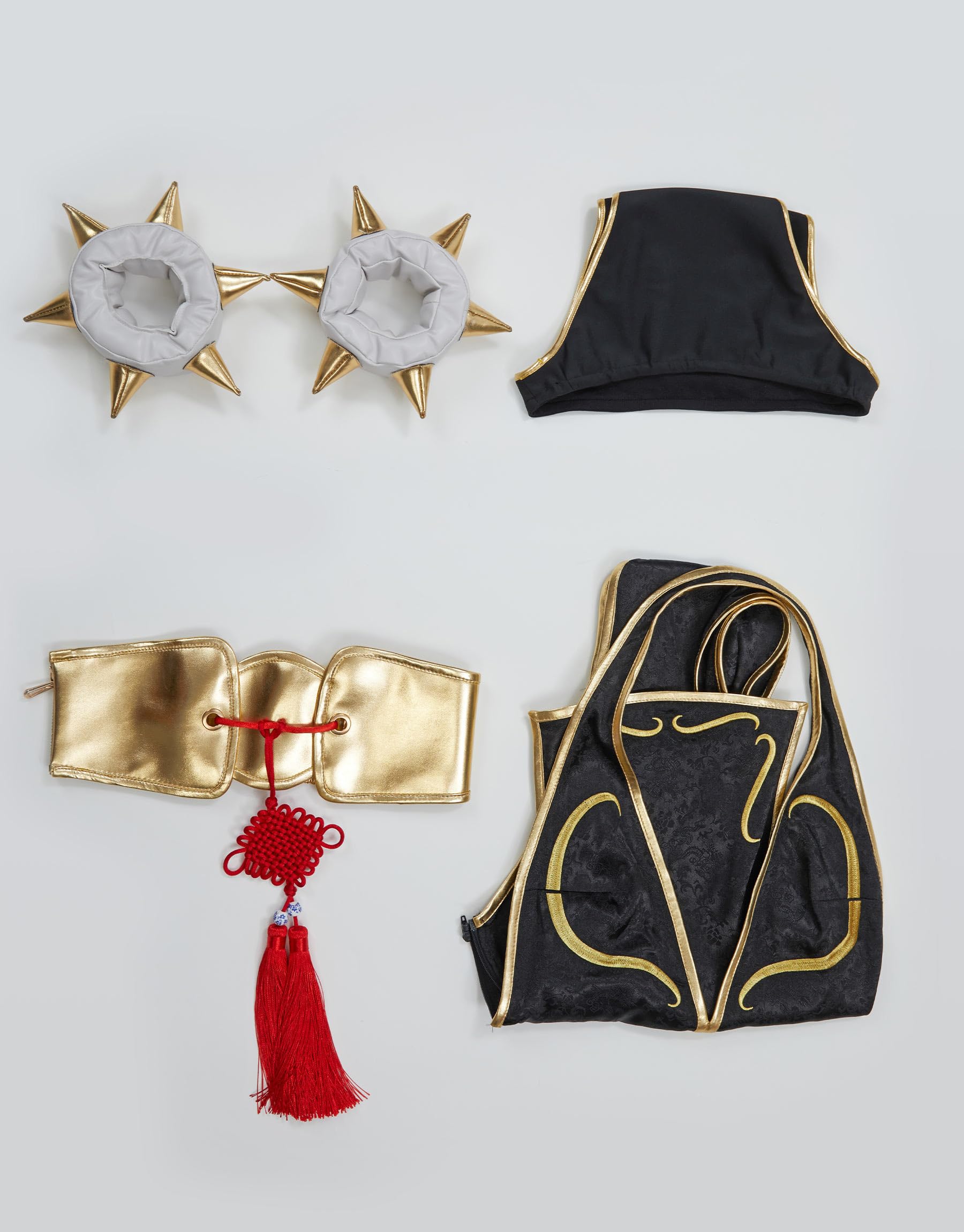 Micotaku Street Fighter Officially Licensed Women's Classic Chun-Li Black Cosplay Costume Side-slit Cheongsam