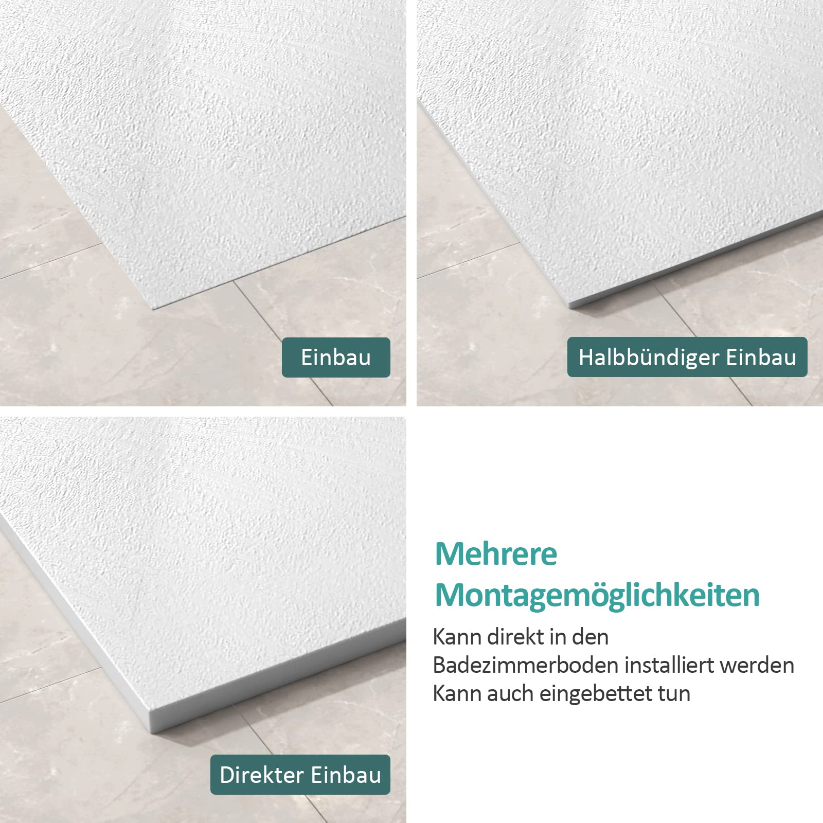 EMKE Receveur de douche plat 120 x 90 cm antidérapant en SMC découpable, blanc