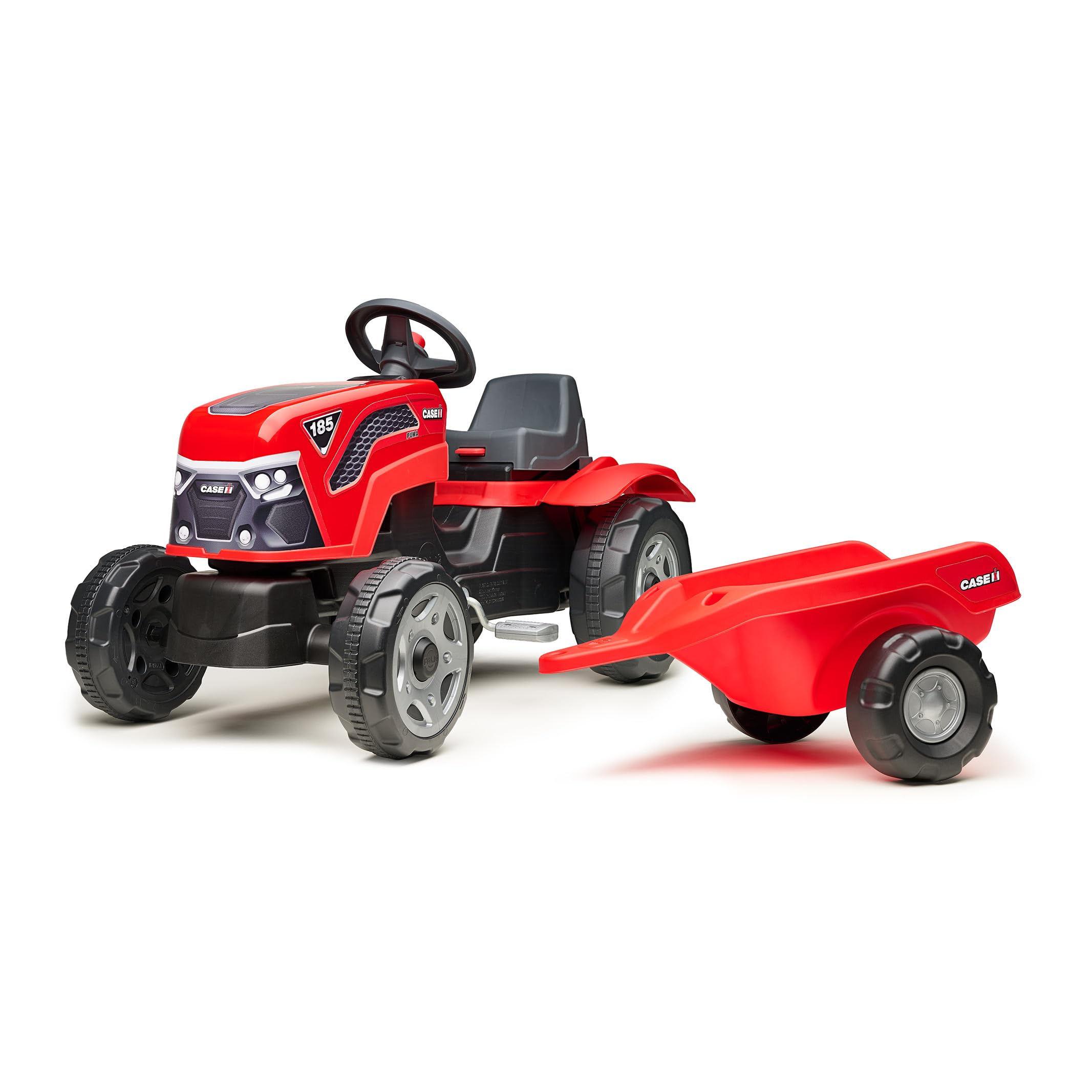 Falk Case IH Traktor mit Pedalen, für Kinder, mit Anhänger, ab 2 Jahren | Haube zum Öffnen und verstellbarer Sitz