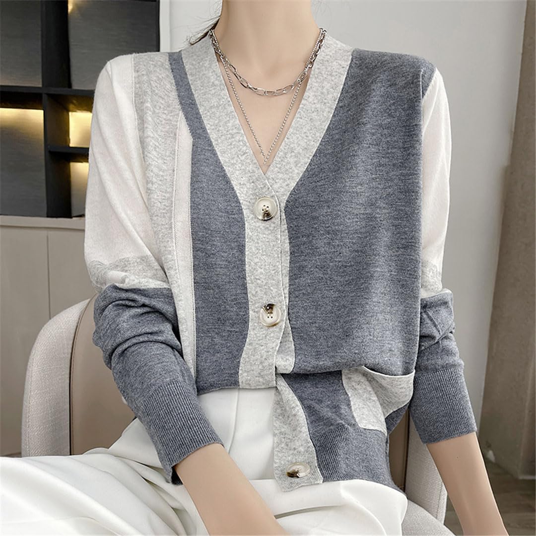Vogrtcc Cardigan in Lana con Scollo A V A Maniche Lunghe da Donna Top in Cashmere Allentato Lavorato A Maglia