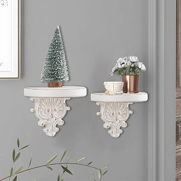 SOFE Rustic Vintage Decorative Wall Shelves, Ornate Scroll Design