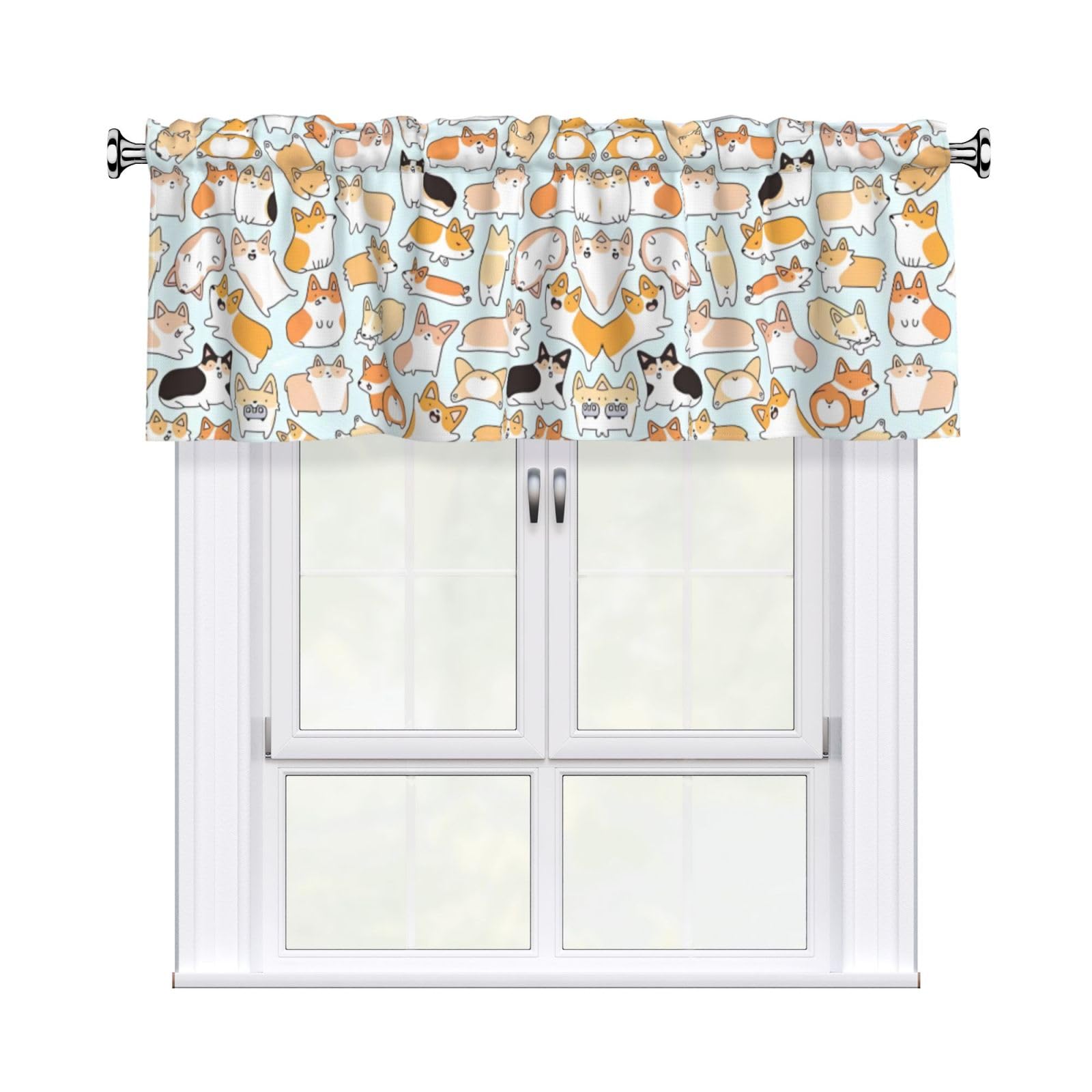 YYHHAOFA Dog Prints Durable Kitchen Window Layer – 54x18 Inch 100% Polyester Valance with Precision Construction