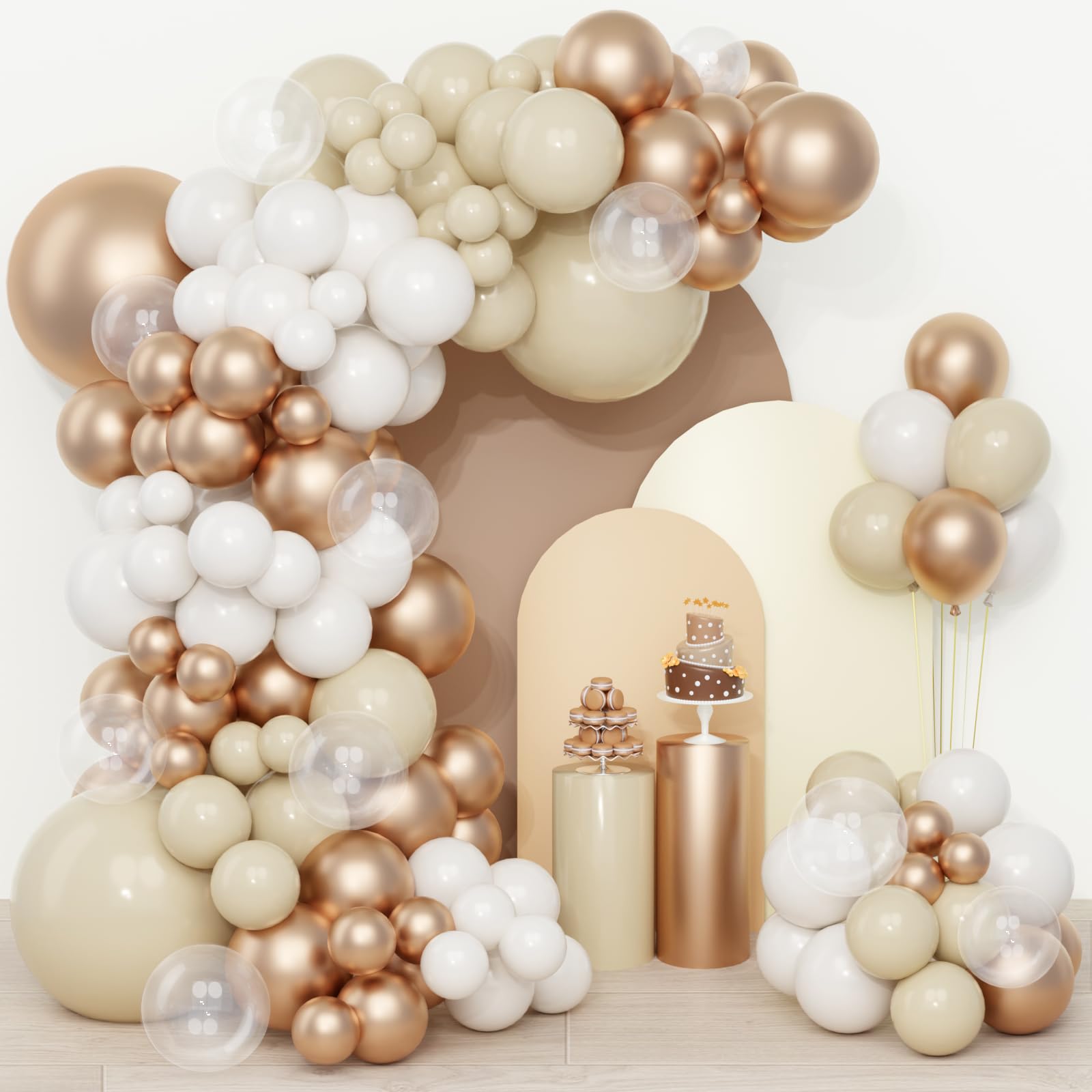 Sand White Gold Balloons Arch Kit-QIFU 108Pcs, Ivory Beige Cream Balloons And Champagne Gold Metallic With Clear Balloon Birthday Decorations For Women Neutral Baby Shower Wedding Bridal Communion