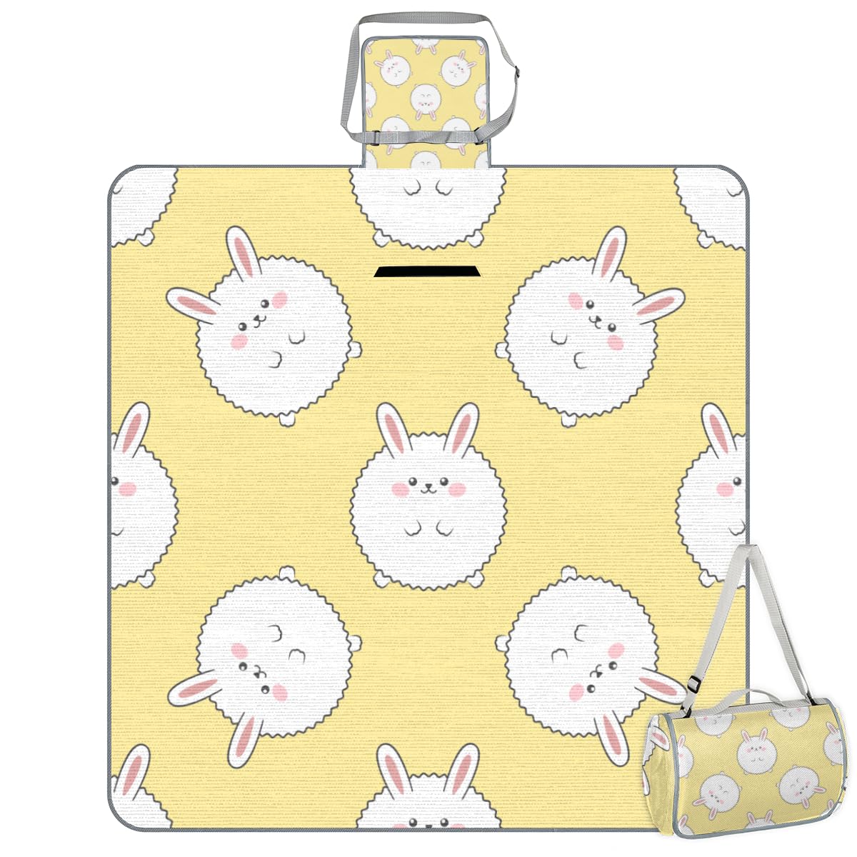 Shimoshe Picnic Blankets 57”x 59”, Cartoon Bunny Waterproof Sandproof Picnic Mat Lightweight Foldable Beach Blanket for Camping Park Grass Beach Outdoor Blanket