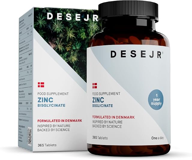 DESEJR Zinc 365 Tablets (1 Year) - 25 mg Bioactive Zinc Bisglycinate - Made in Germany, Laboratory-Tested, GMO-Free, Vegan - 1 Tablet/Day