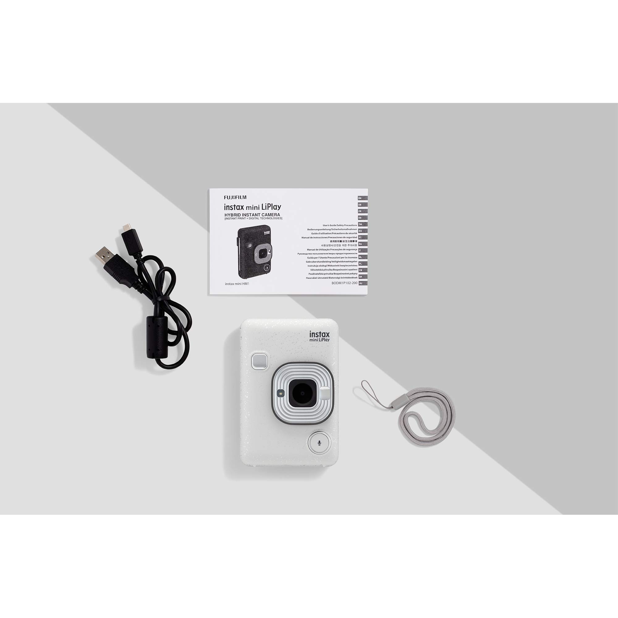 Fujifilm instax mini LiPlay Stone White - Fotocamera Ibrida Istantanea e Digitale, Registra 10” di Audio sulla Foto con la Funzione “Sound”, Remote Shooting e Bluetooth, Foto formato 62 x 46 mm