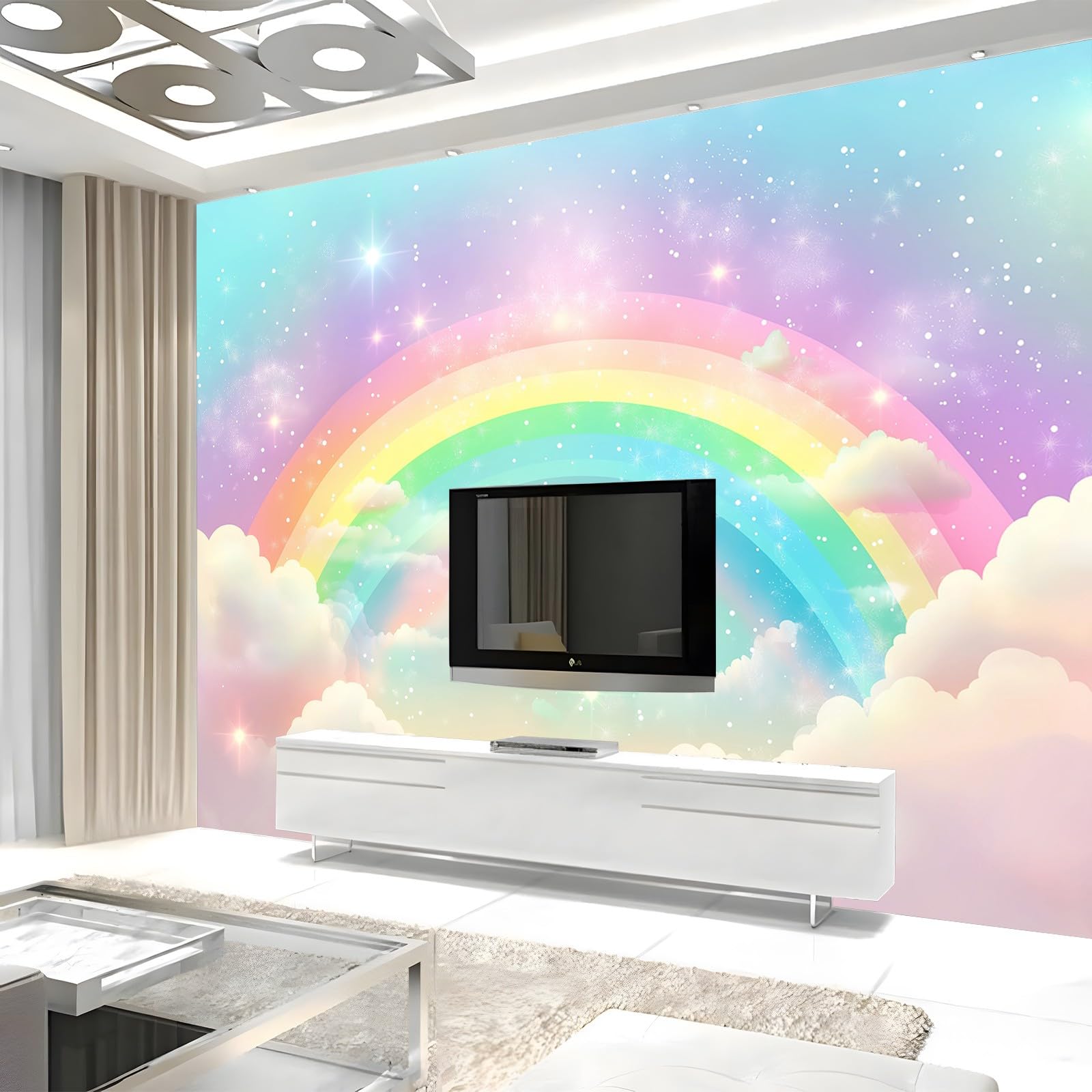 Generico Fotomurale 3D Carta Da Parati Stelle Delle Nuvole Arcobaleno 500x280 cm Carta Da Parati Camera Letto Moderna Fotomurali Murales Poster Gigante Moda Decorazione Da Muro