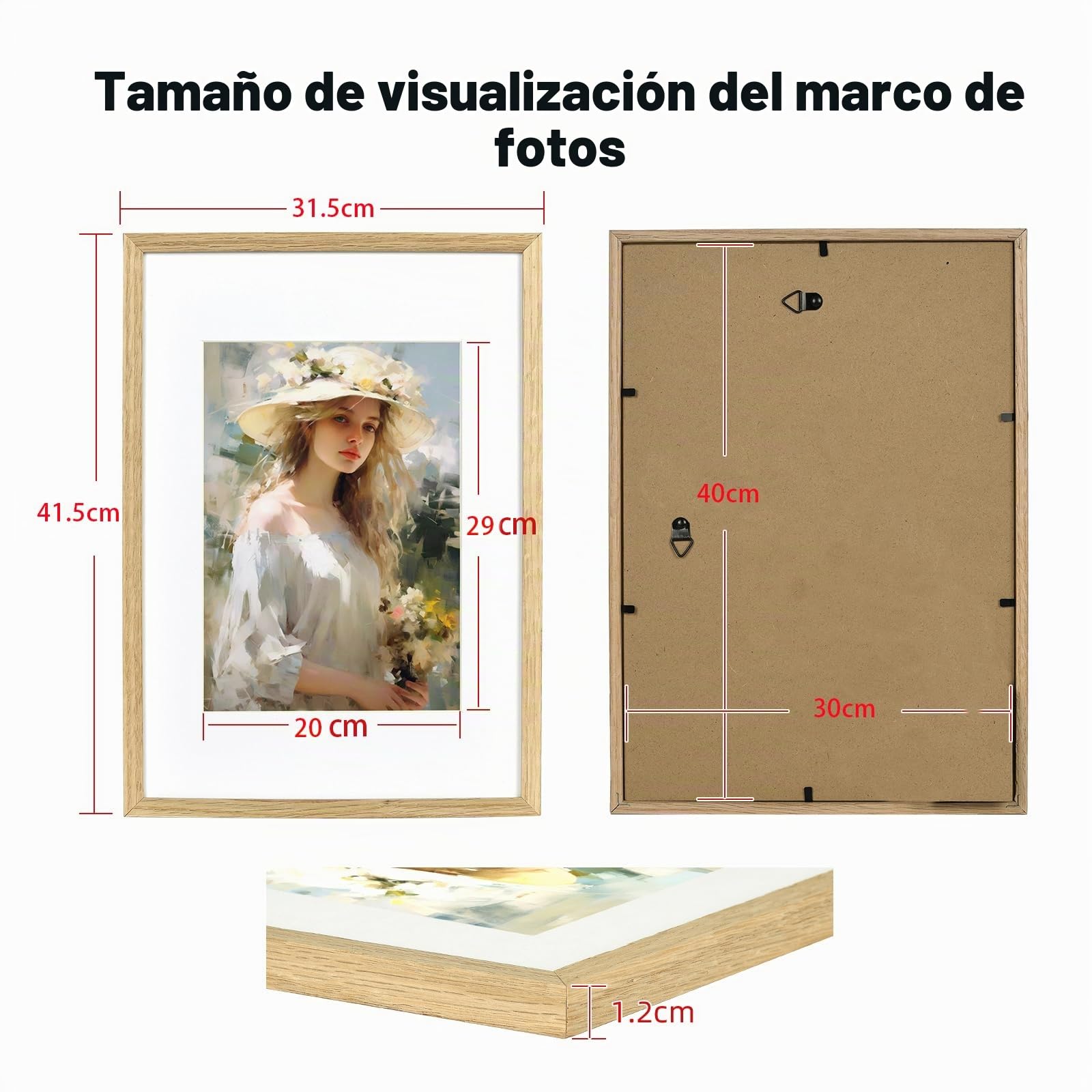 Marco de fotos de 30 x 40 cm, marco de madera con paspartú para DIN A4, 21 x 30 cm, para colgar fotos, carteles, collages modernos de roble fotográfico, juego de 3 unidades