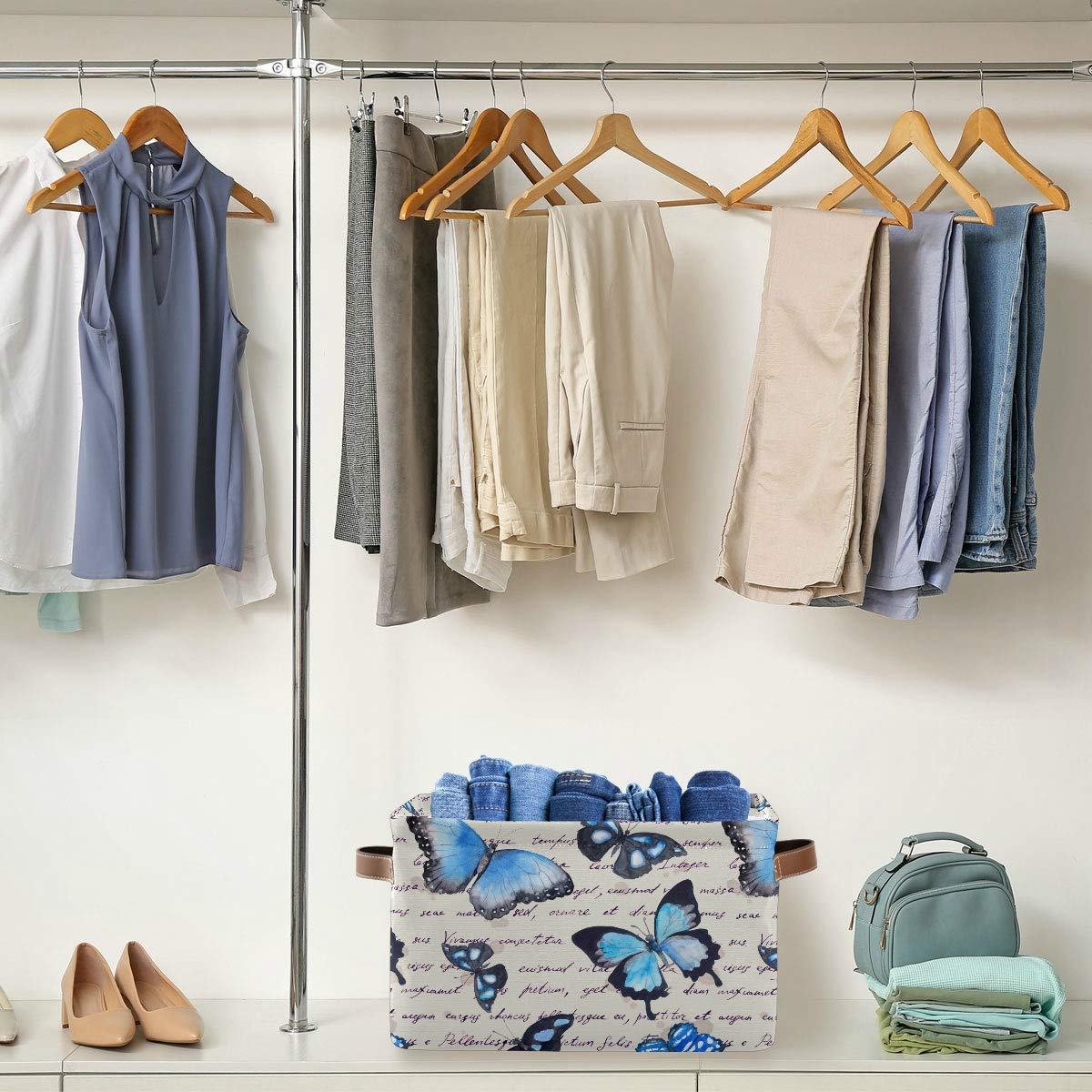 KEEPREAL Butterflies Storage Baskets,Decorative Collapsible Rectangular Canvas Fabric Storage Bin for Home, 2PACK