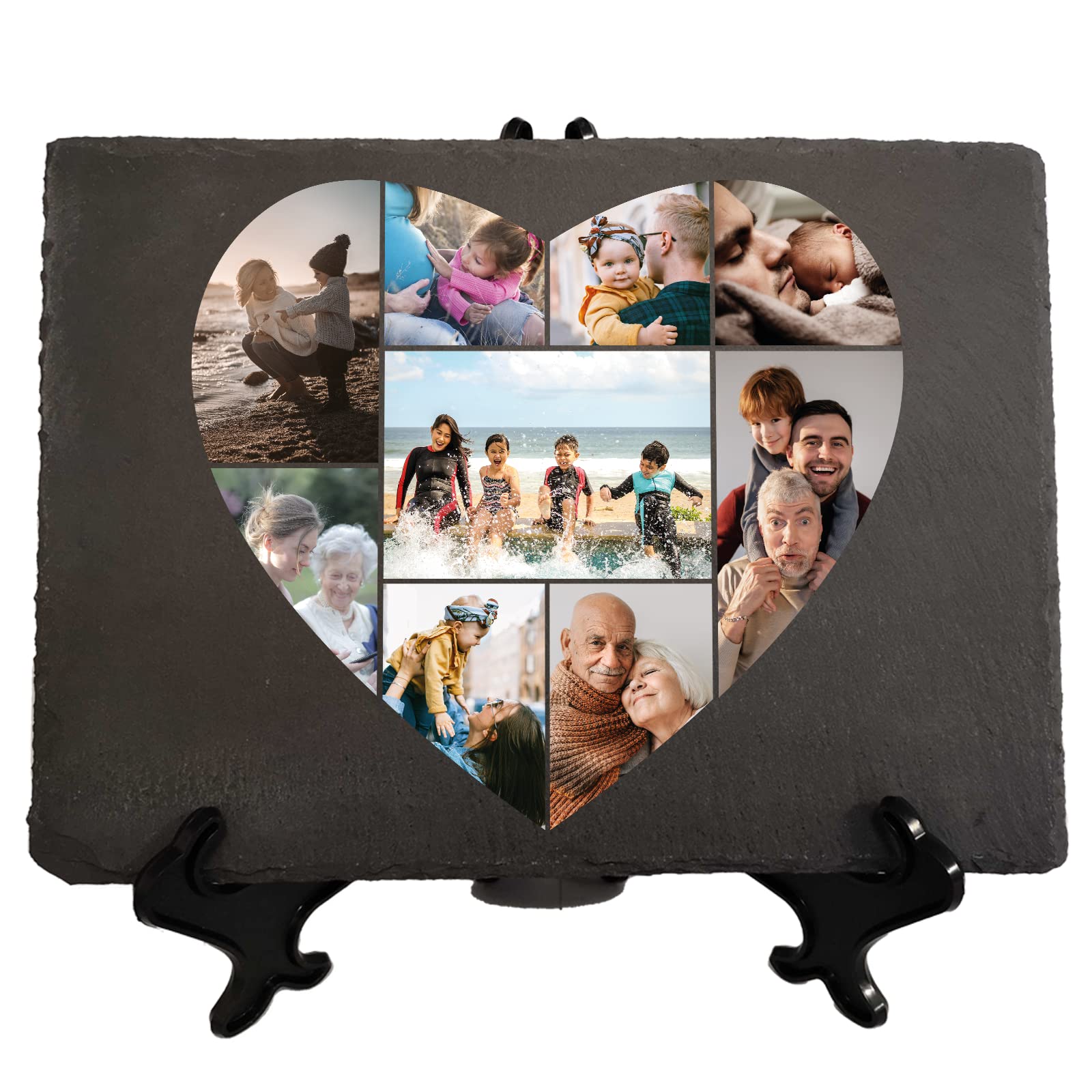 You Personalise Personalised Heart Shaped Valentines 9 Photo Montage Printed on Big Slate Mat with Display Stand