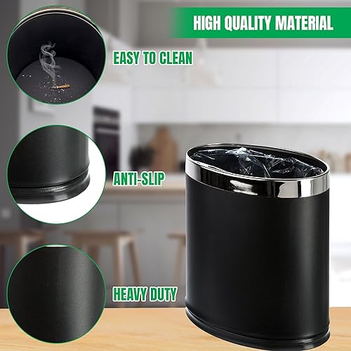 Miniatura 5 de Brelso Cubo de basura de metal 'Invisi-Overlap', papelera de oficina pequeña con parte superior abierta, forma ovalada (negro)