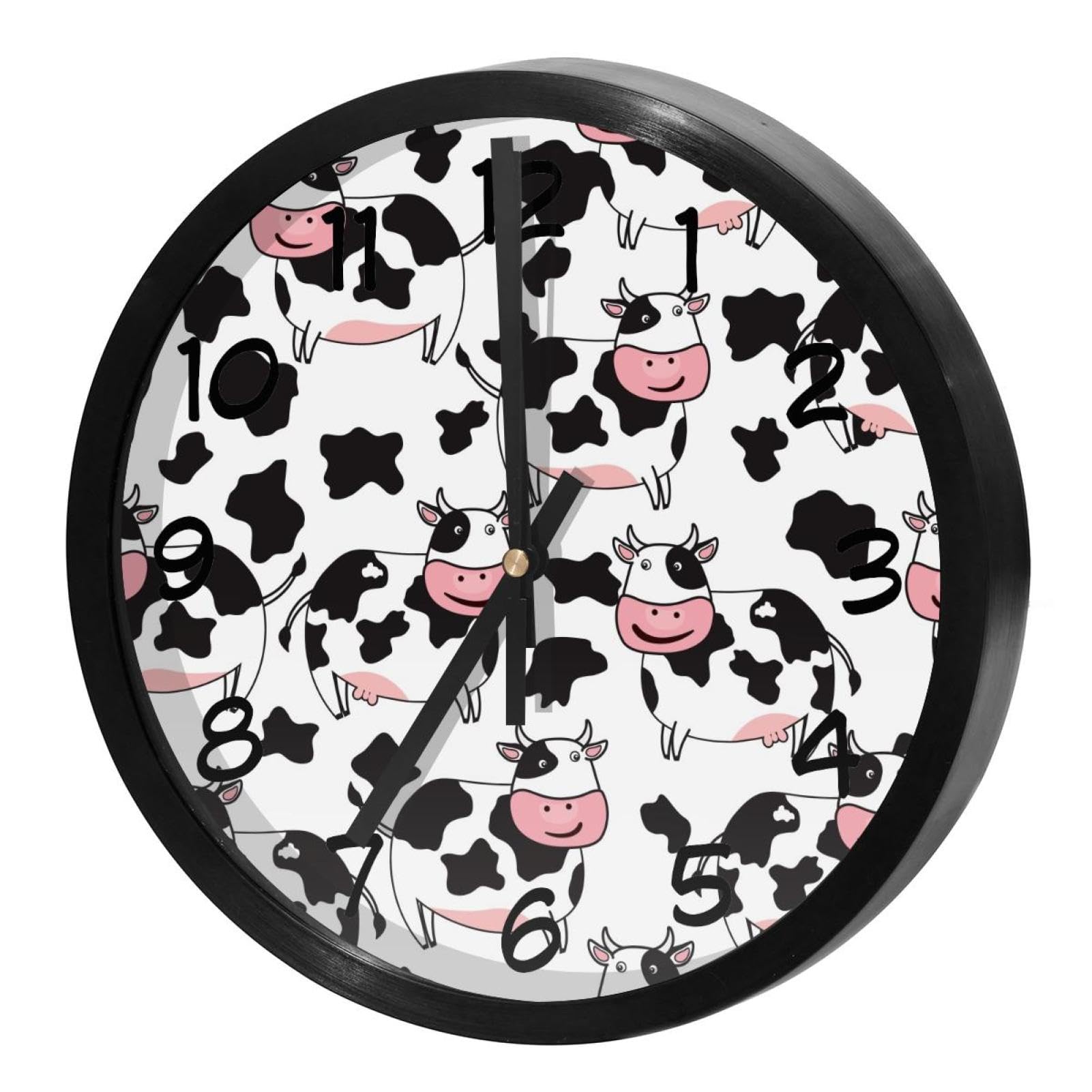 Horloge murale ronde sans tic-tac motif vache pour animer le salon ou la cuisine