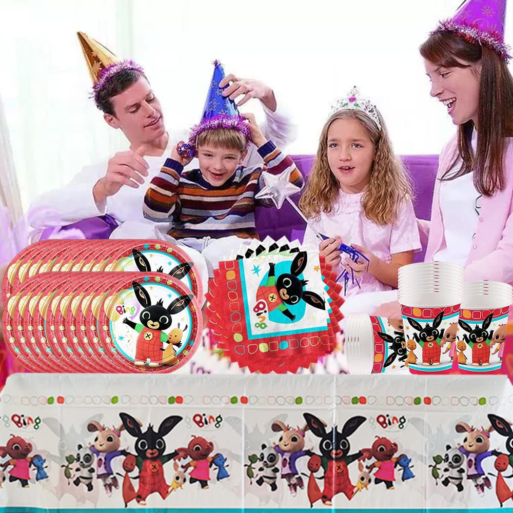 61 pezzi Set di stoviglie per feste a tema coniglietto, stoviglie per feste di compleanno per bambini, tovaglia, tazze, piatti, tovaglioli, set per 20 persone