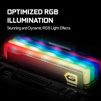 GEIL ORION V RGB GAVSG516GB5200C38BSC 16GB DDR5 5200MHz CL38, XMP 3.0, On-Die ECC & PMIC, RGB Aydınlatma, Alüminyum Soğutucu, Gri