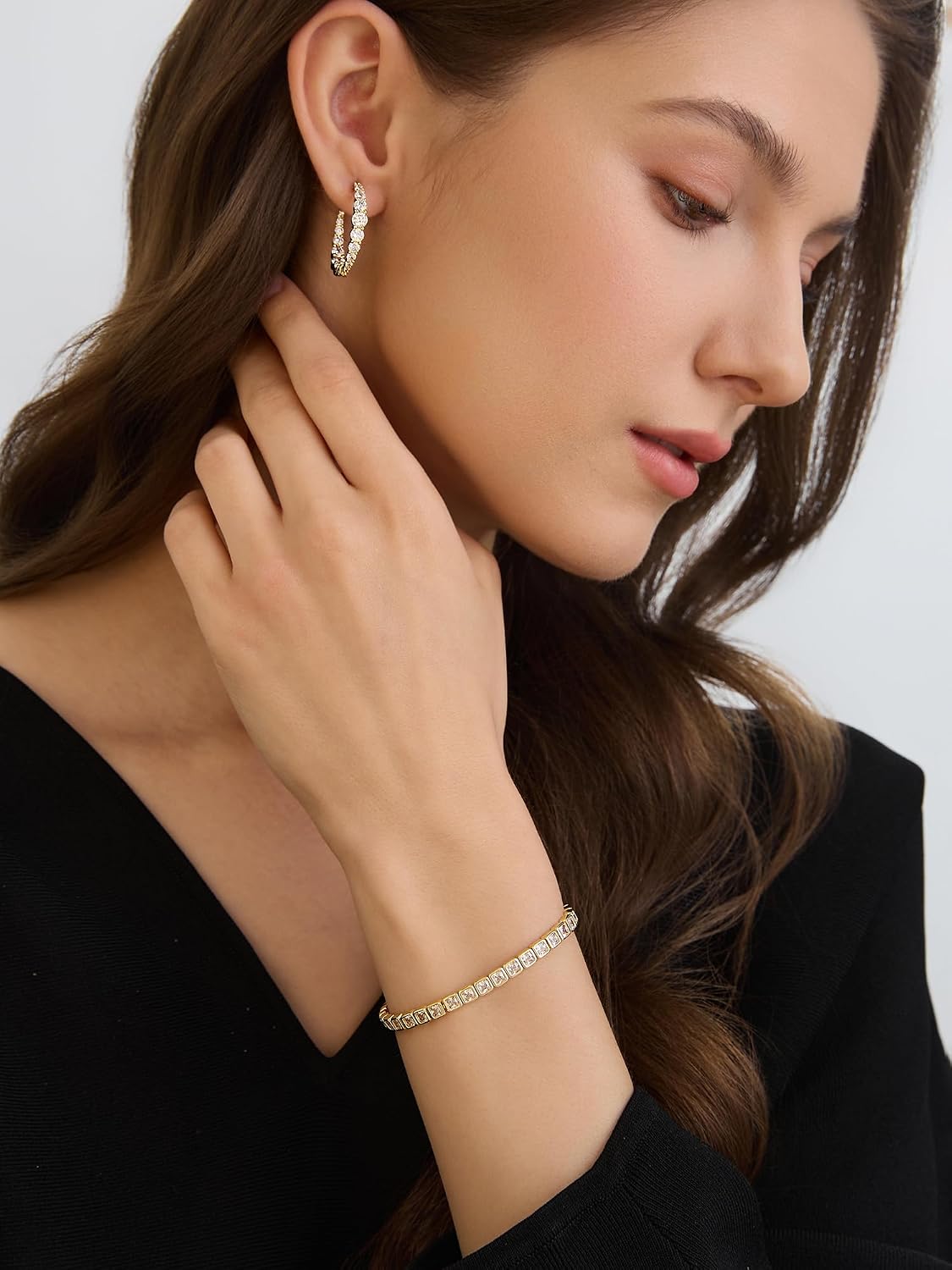 14K Gold Tennis Bracelets for Women - Bezel CZ Bracelet For Women - Simulated Diamonds Princess, Round,Marquise, Pear, Emerald Cut Stones, Valentines Day Wedding Jewelry for Brides