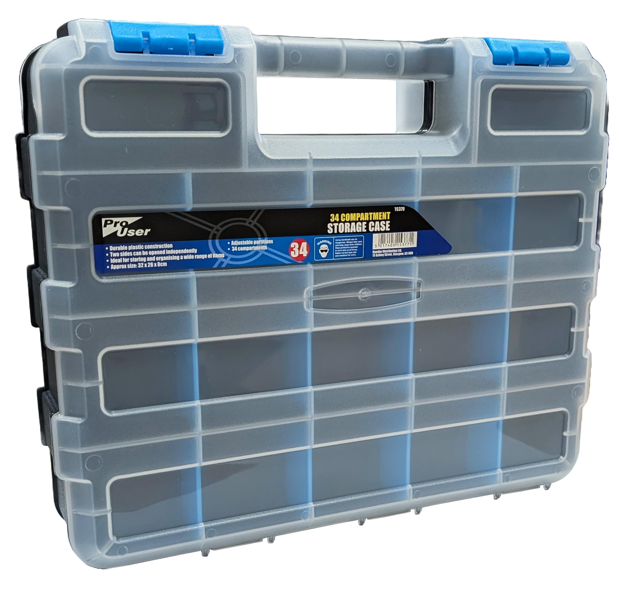 Tool Storage Box Organiser with 34 Compartments – Double-Sided Durable Plastic Hardware Storage Case with Removable Dividers & Carry Handle – Parts Screw Box DIY Tackle Organiser 32cm x 26cm x 8cm