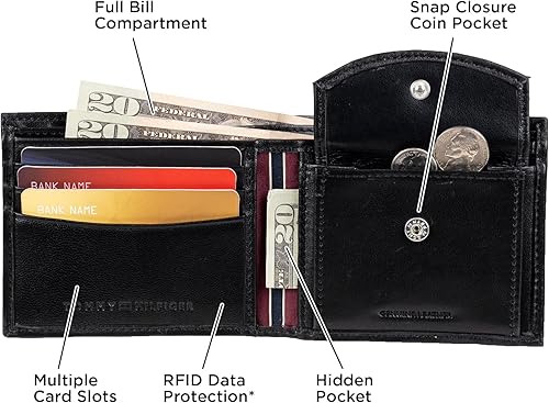 Miniatura 5 de Tommy Hilfiger Cartera plegable delgada de piel auténtica para hombre con bolsillo para monedas Negro