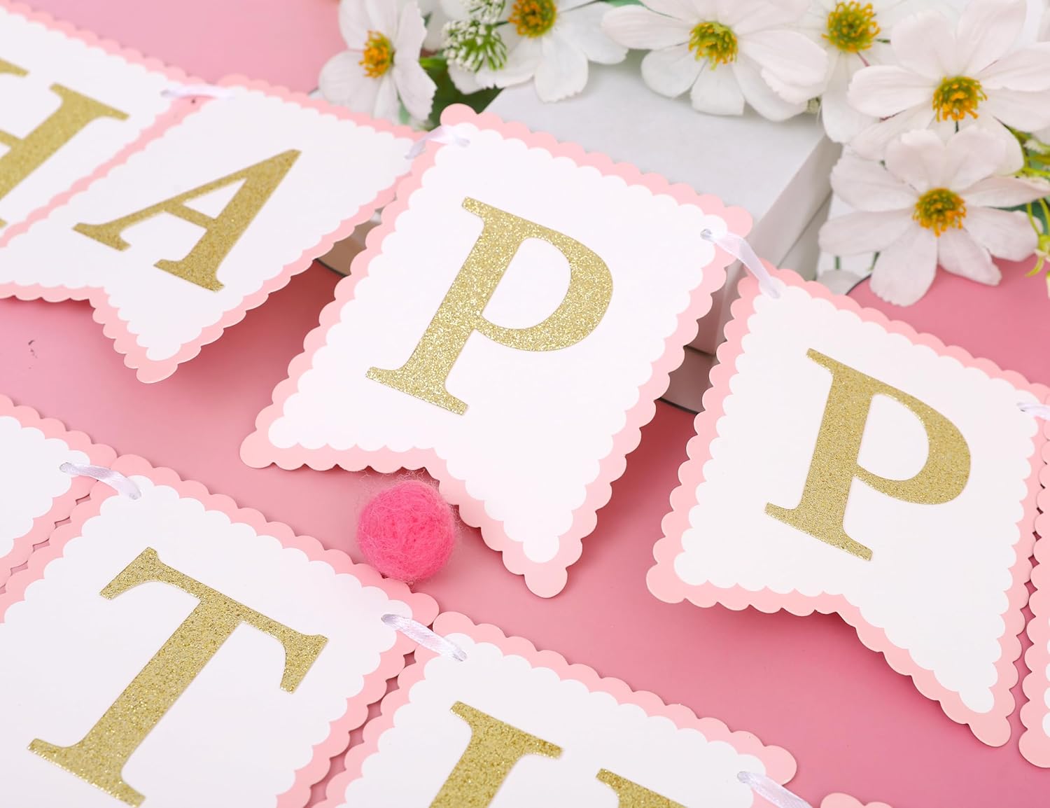 Mouse Happy Birthday Banner - Mouse Birthday Decorations, Pink And Gold Banner, Bow Girl 1st Pink Decor (banner)