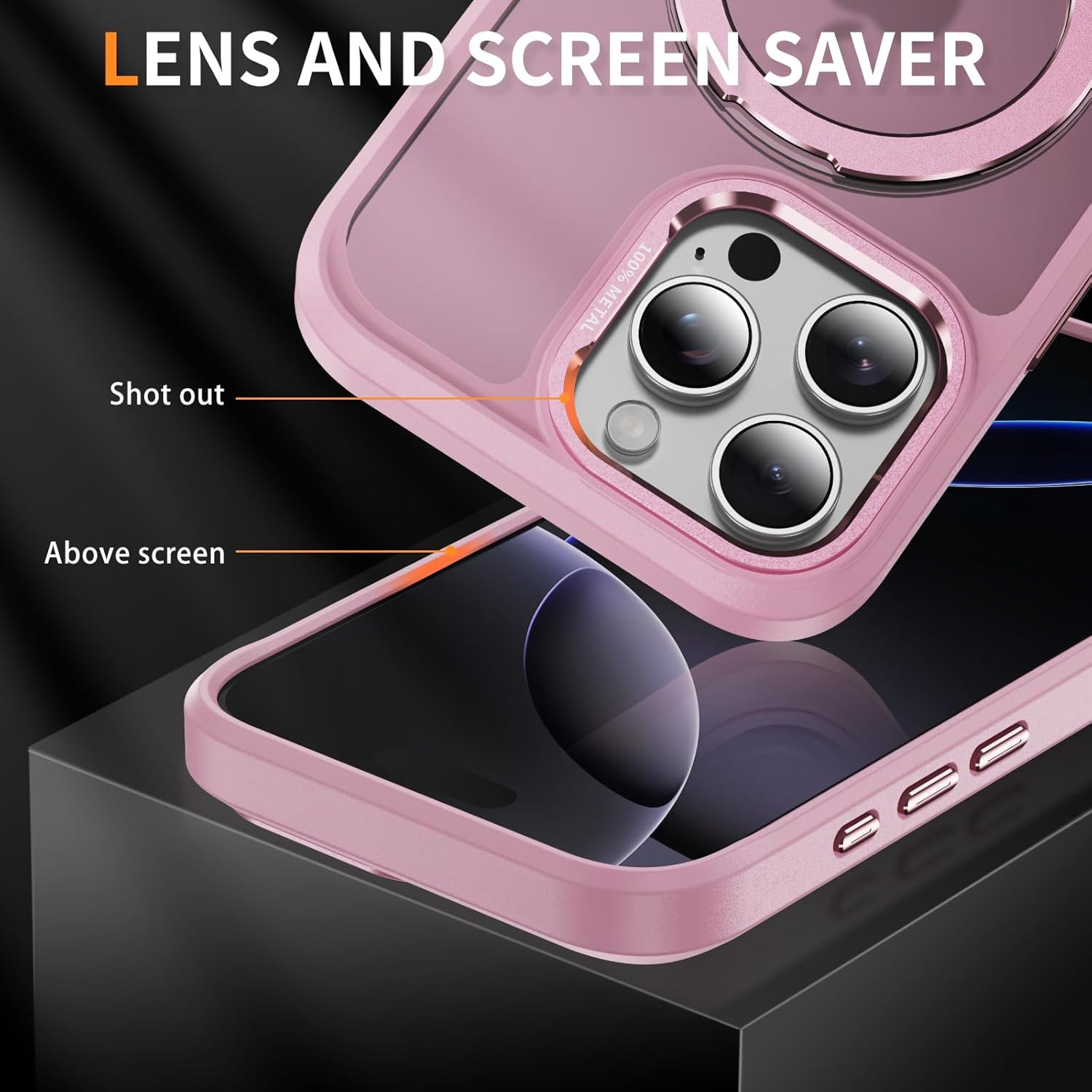 MEIZIYALI Ultra-Thin Stand Protective Case for iPhone 16 [Military-Grade Drop Protection] [Magnetic Charging Compatible] 360° Rotating Foldable Stand Cover, Semi-Transparent Matte Pink