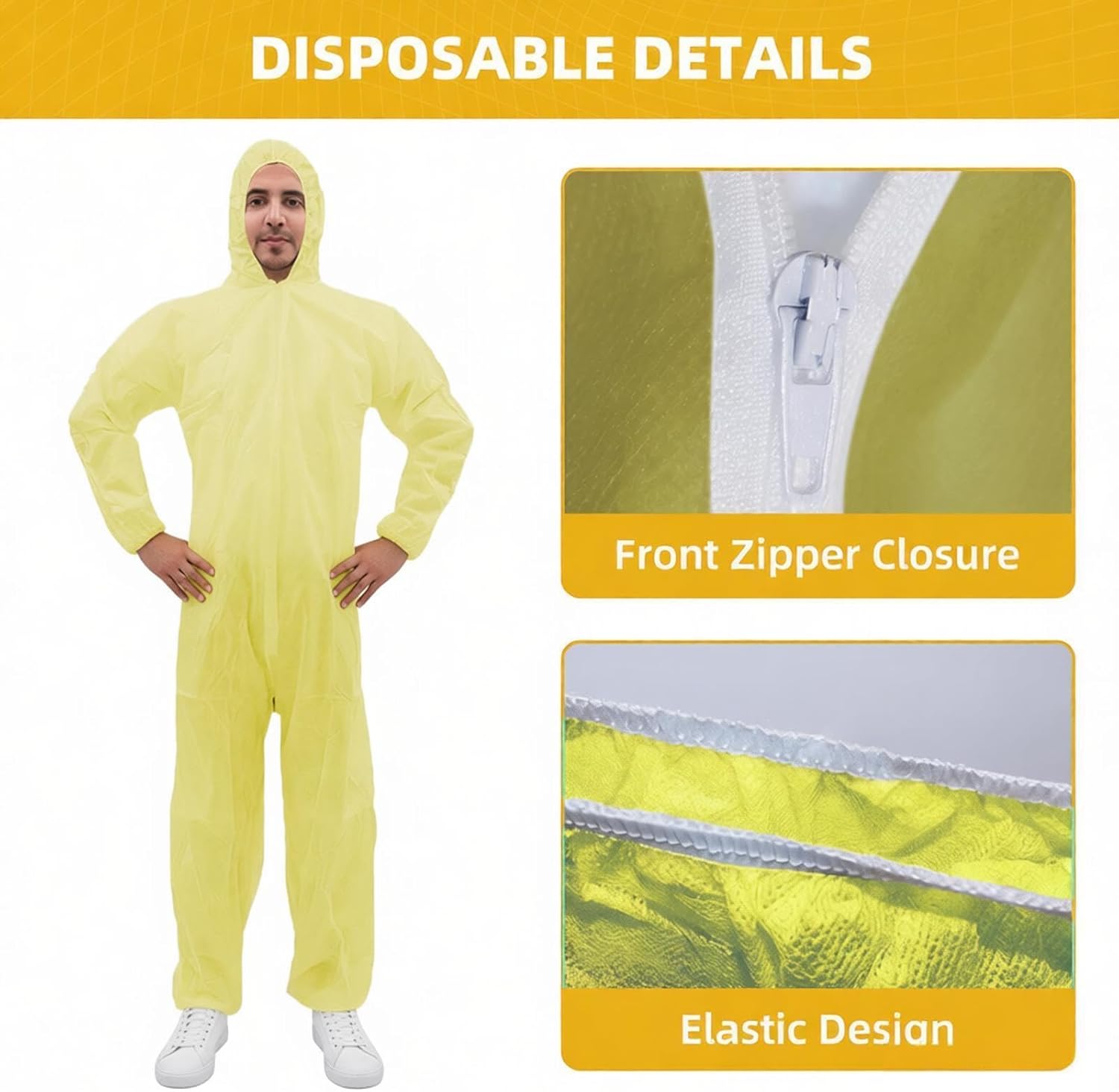 Colorful Disposable Coverall for Men, PPE Hazmat Suits with Hood and Elastic Cuffs for Spray Painting Industrial - Image 4