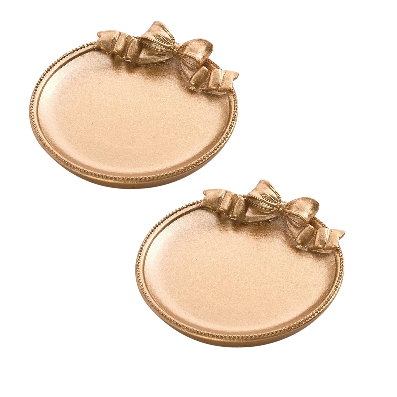 Glifora Decorative Bow Resin Jewellery Tray - Matte Gold Ring Dish, Trinket Holder, Vintage Style Storage Organiser for Rings, Earrings, Necklaces, Hairpins - Gift