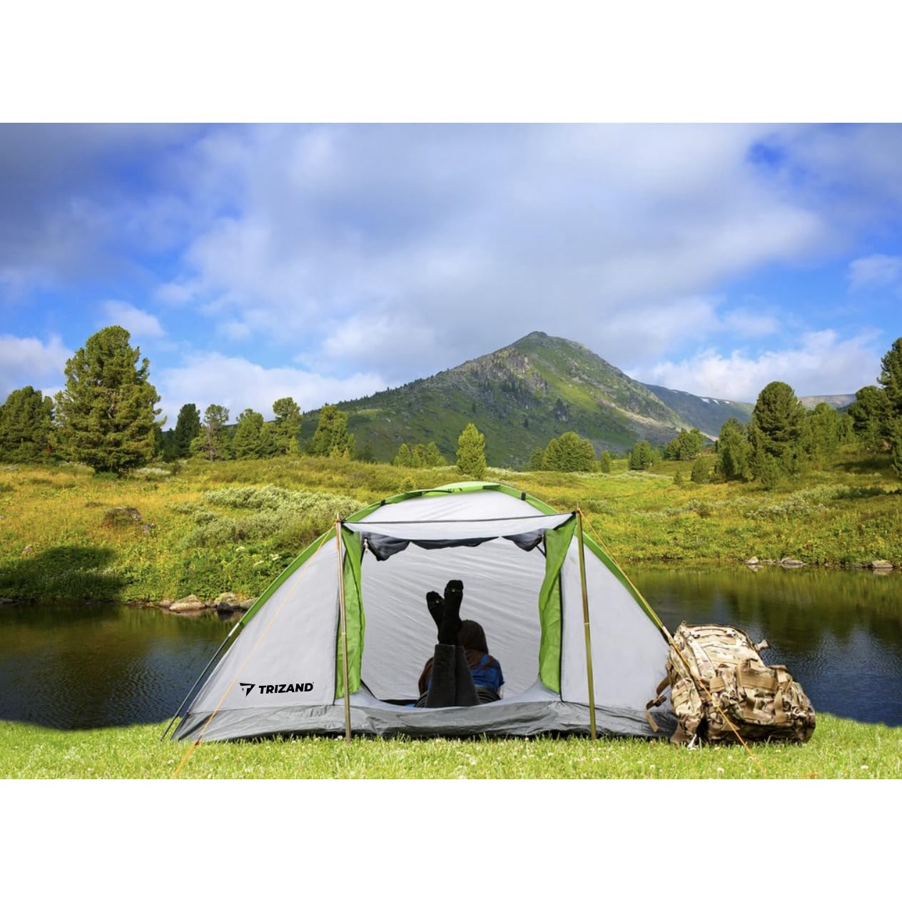 TRIZAND Campingzelt Montana mit Vordach 4 Personen Wasserdicht Moskitonetz Familienzelt Gruppenzelt 23481