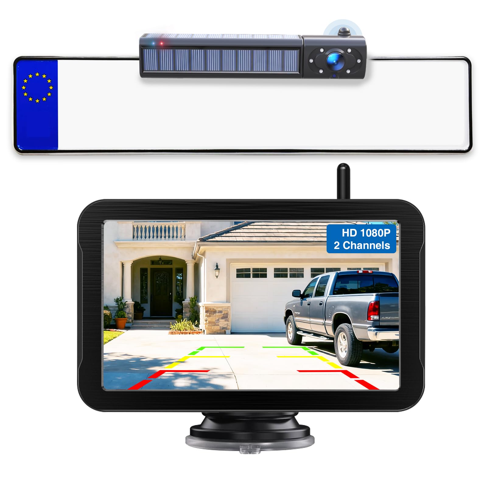 PARKVISION Cámara de Visión Trasera Inalámbrica Solar con Monitor 5" - Kit Sin Cables, Batería 5000mAh, Ideal para Autocaravanas, Furgonetas, Caravanas
