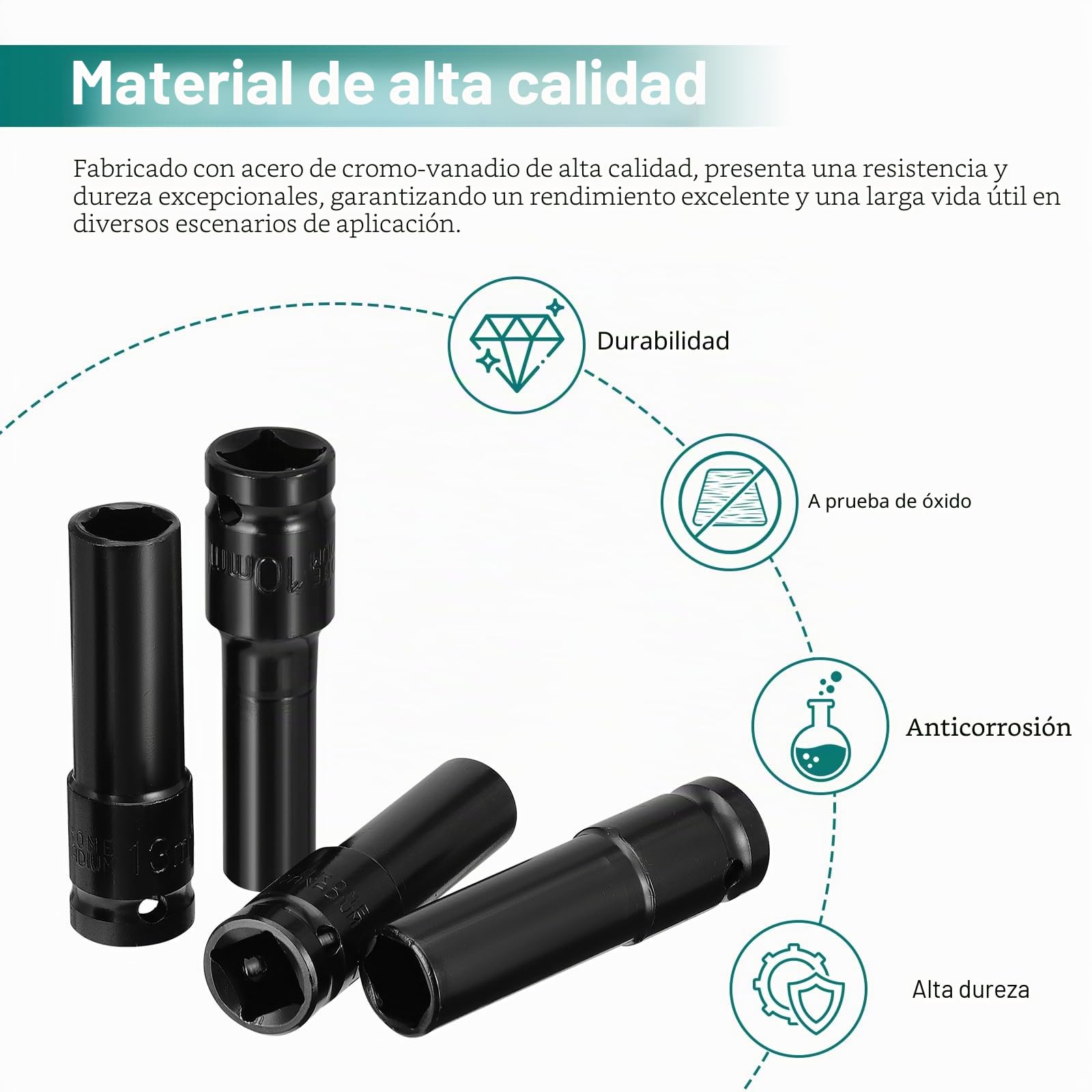 Gueenky 15 Piezas Llaves de Vaso Impacto 1/2'', 8-32 mm Vasos de Impacto Largos con Adaptadores de Llave de Vaso para Reparaciones de Coche y Cambio de Neumáticos
