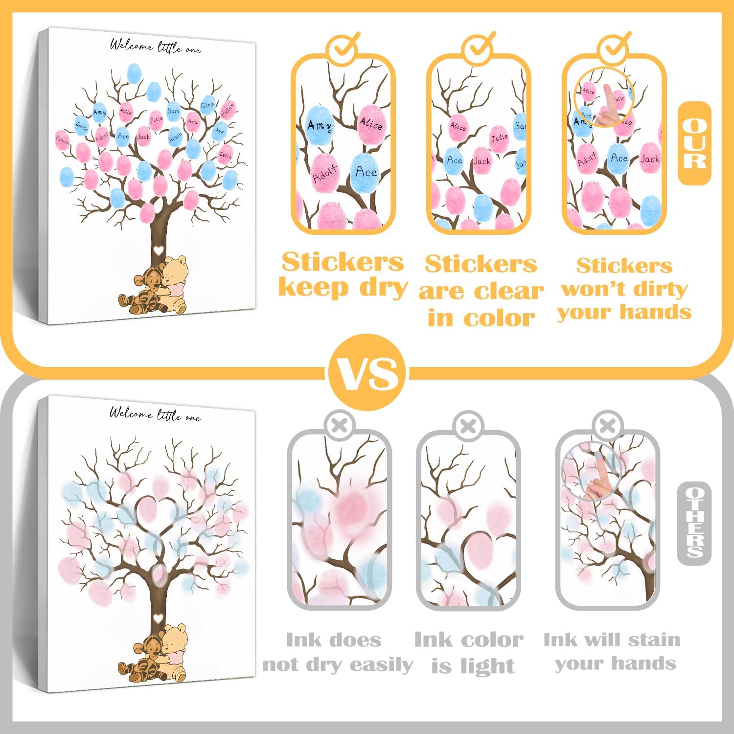 Winnie Gender Reveal Fingerprint Tree, Winnie Gender Reveal Decor Guestbook, Gender Reveal Party Ideas, Baby Shower Decoration for Expectant Mothers