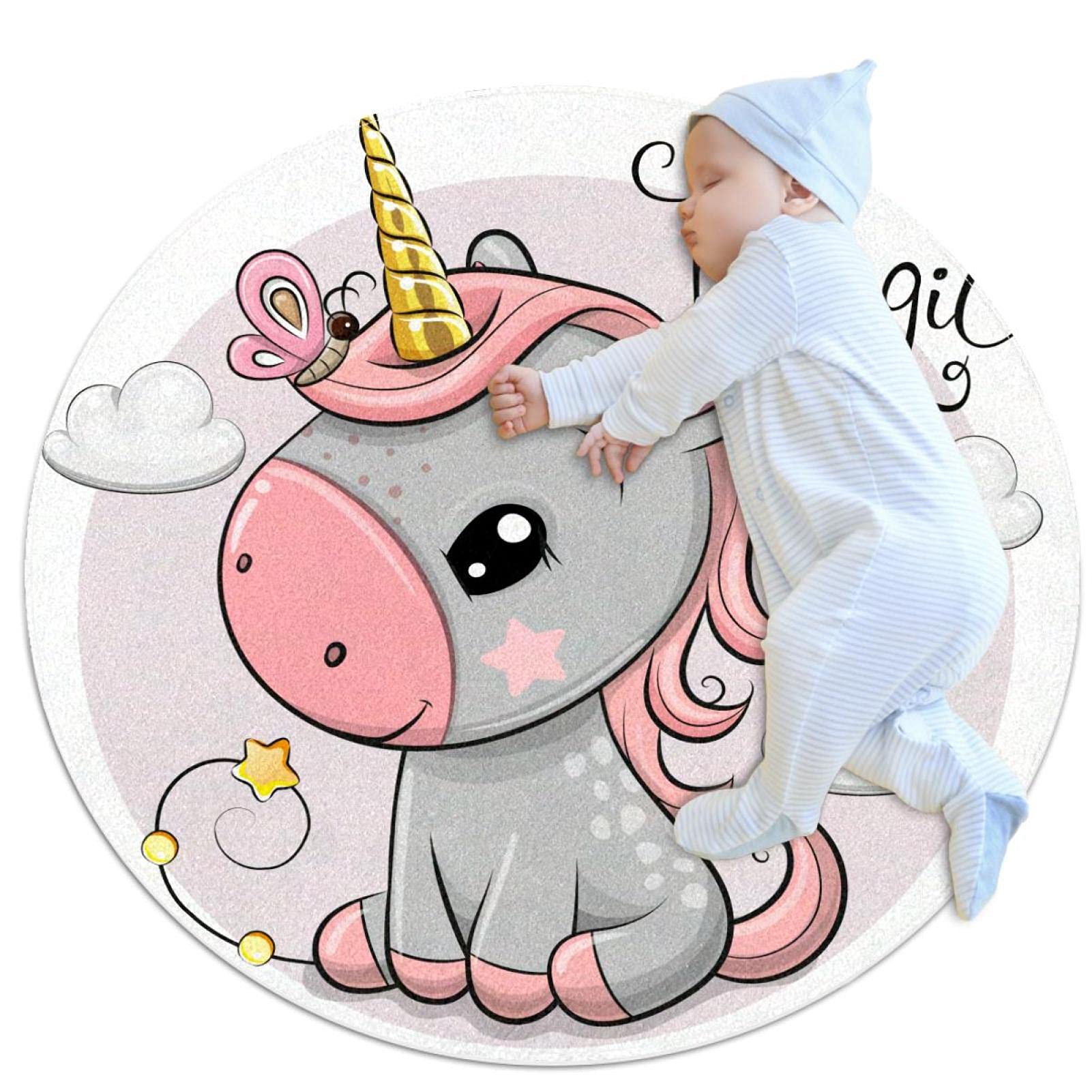 Tapis rond licorne en mousse douce pour enchanter les rêves de votre enfant