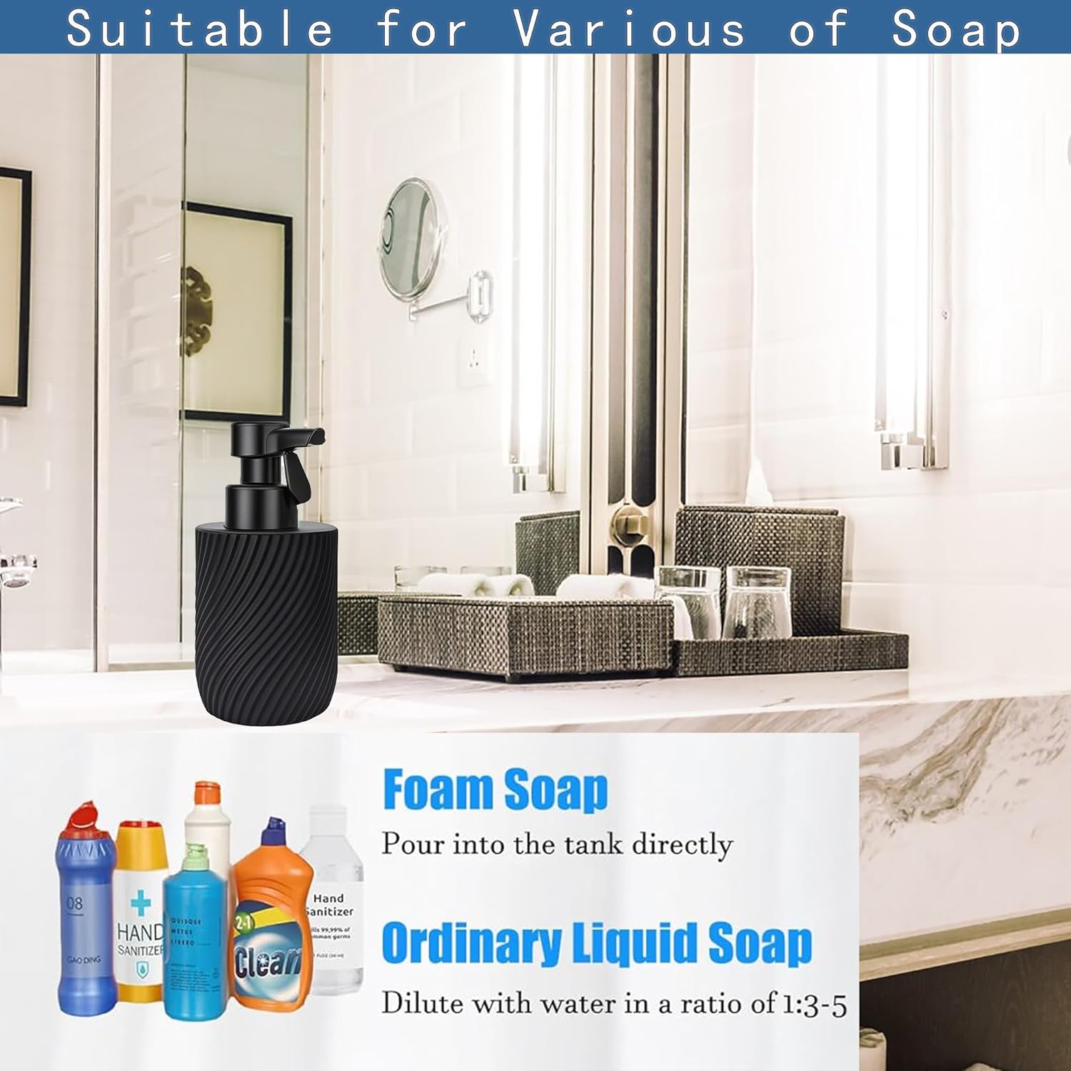 Automatic Hand Foaming Soap Dispenser Black Foam Auto Countertop Soap Dispense for Bathroom, Kitchen,Hotel, Restaurant with 10.82oz/320ml - Image 2