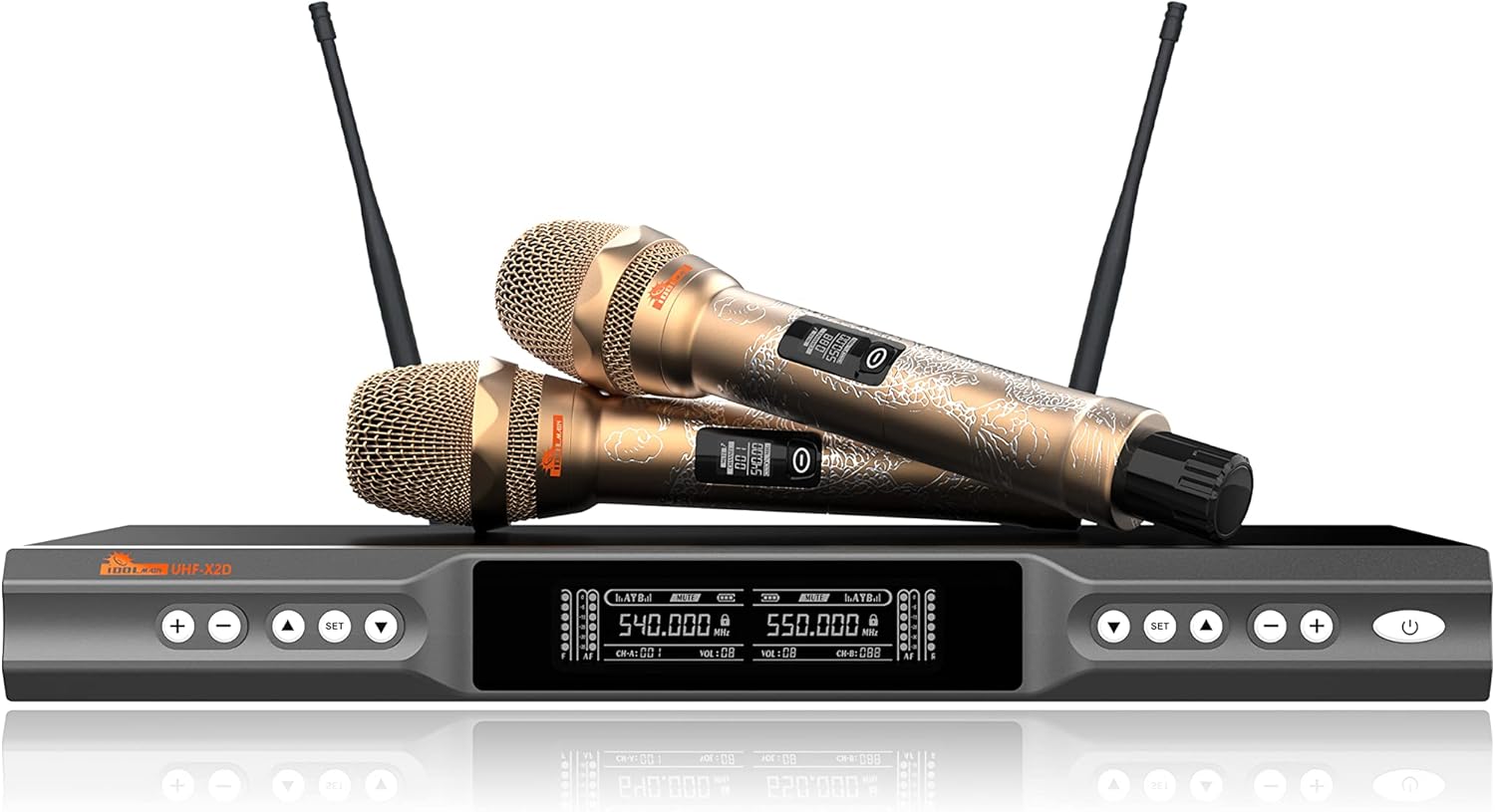 IDOLmain UHF-X2D Golden Dragons Engraved with Dependable Performance and Professional Graded Karaoke Wireless Microphones