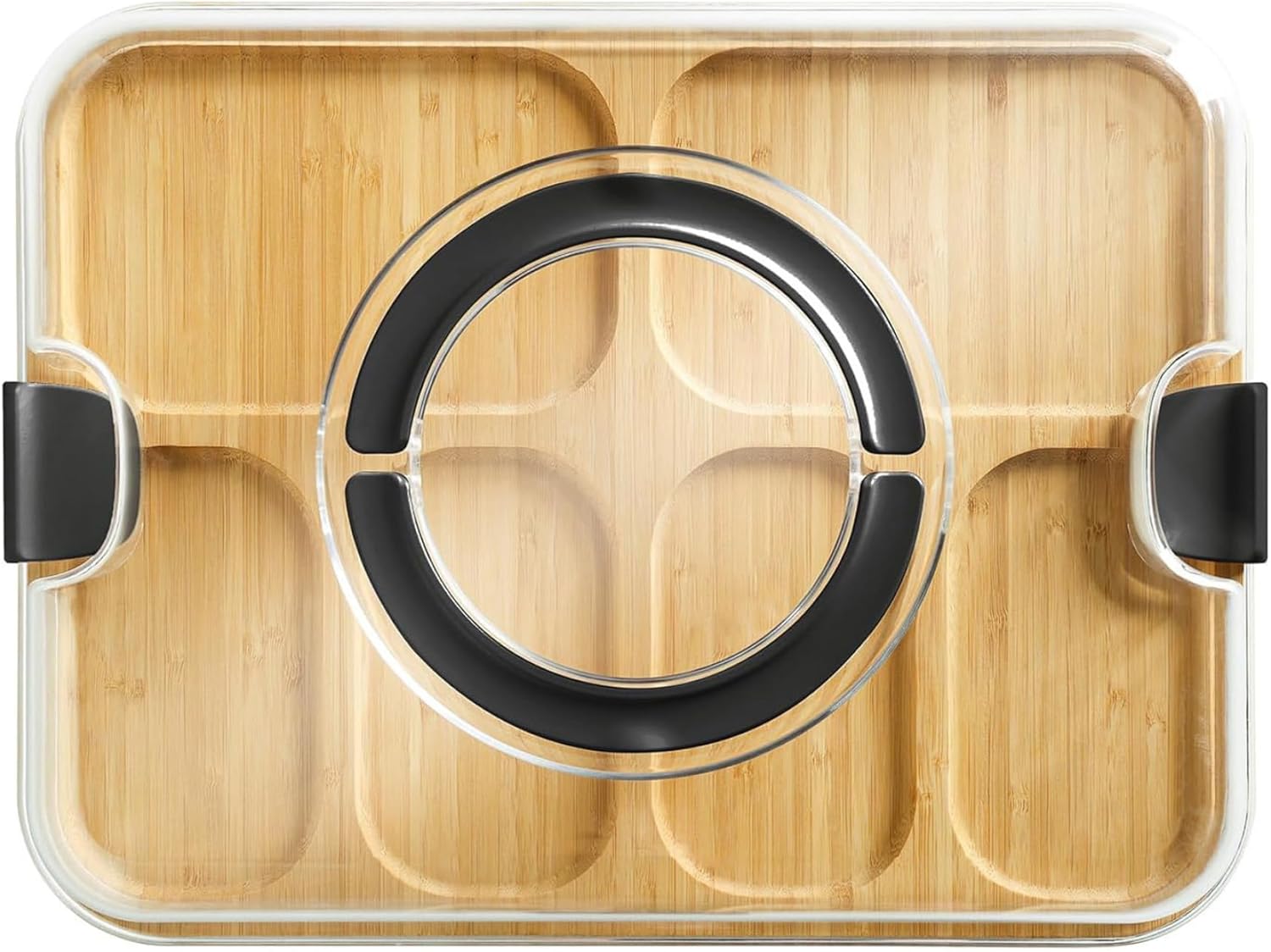 Charcuterie Boards with Lid, Charcuterie Board with Lid Bamboo Boards with Clear Handles 6 Compartments Serving Tray for Kitchen Food Snack, Board