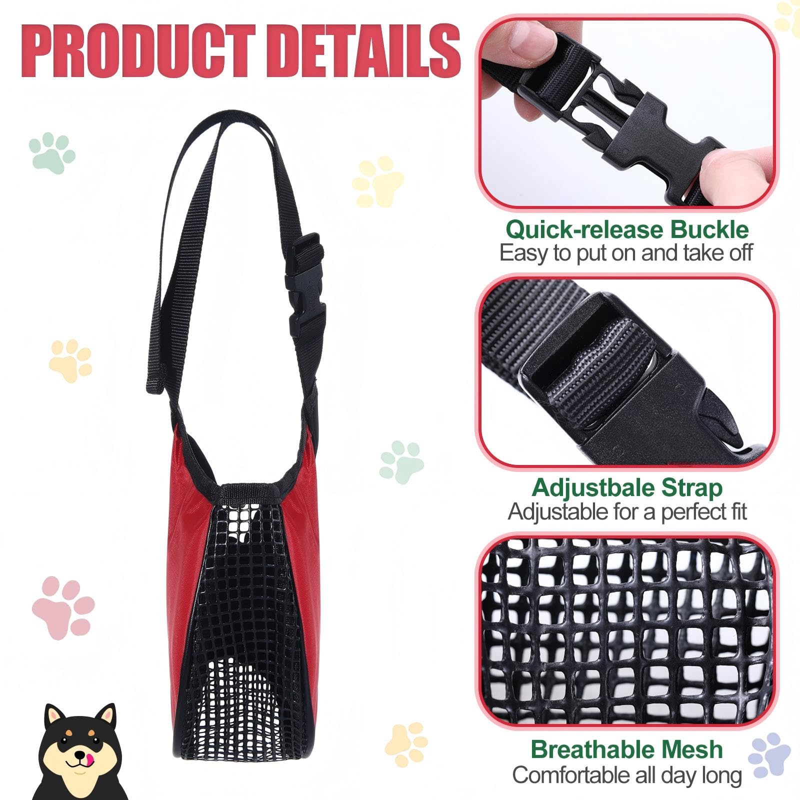 Shinylin Maulkorb für Hunde, 6 Größen, atmungsaktiv, verstellbar, vollständige Abdeckung, für kleine, mittelgroße und große Hunde, Anti-Bellen, Kauen (Druckknopf)