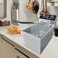 Vista 9 de Freidora comercial de 12.6 cuartos de galón con doble cesta eléctrica, freidora de acero inoxidable con control de temperatura independiente