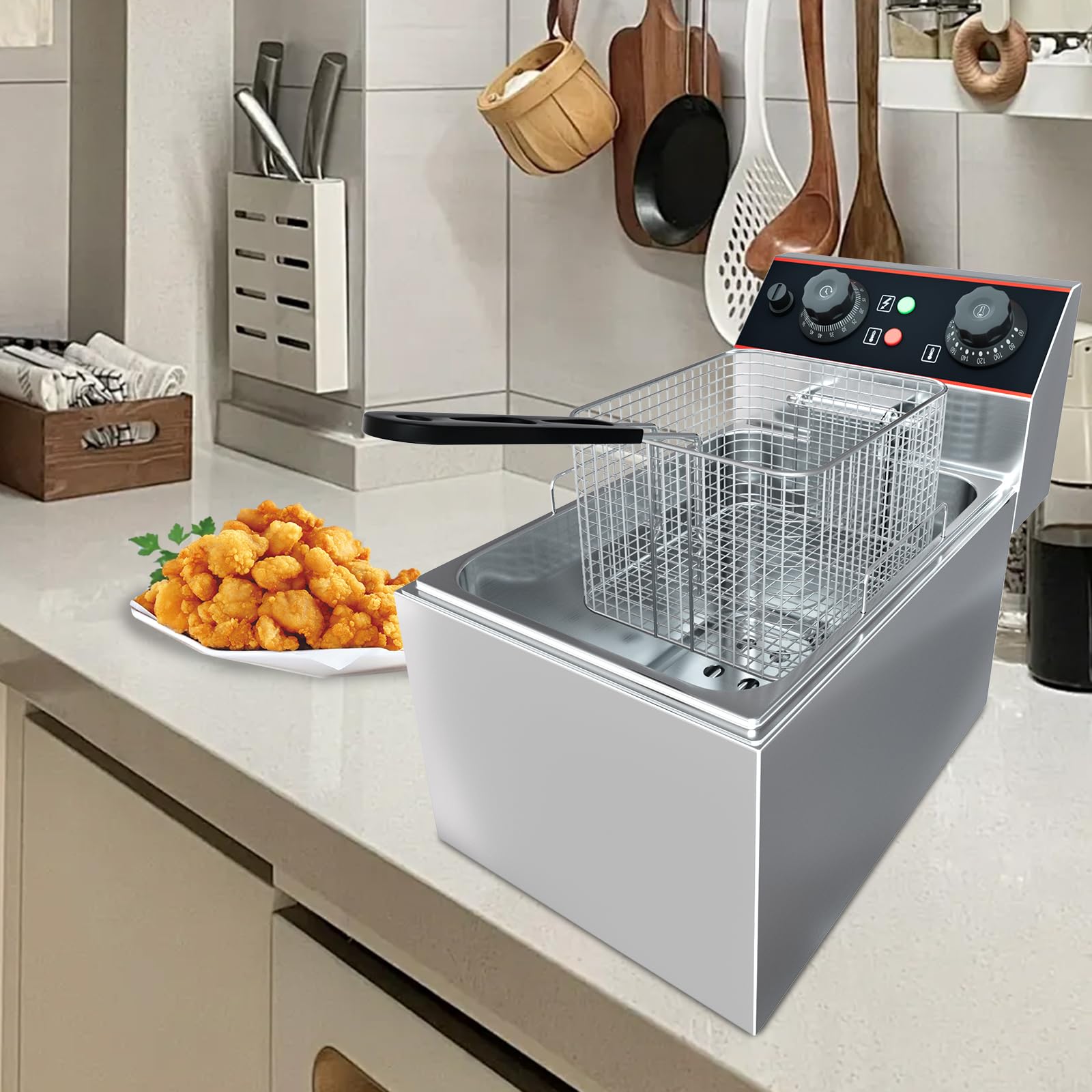 8.4 QT Commercial Deep Fryer with Basket Electric, Stainless Steel Deep Fryer for Restaurant and Home, 1800 W