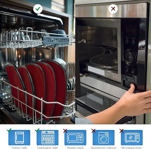 Miniatura 3 de Juego de vajilla cuadrada de melamina de 12 piezas para 4 platos y cuencos de color rojo profundo para parrilla de interiorexterior, fiesta de