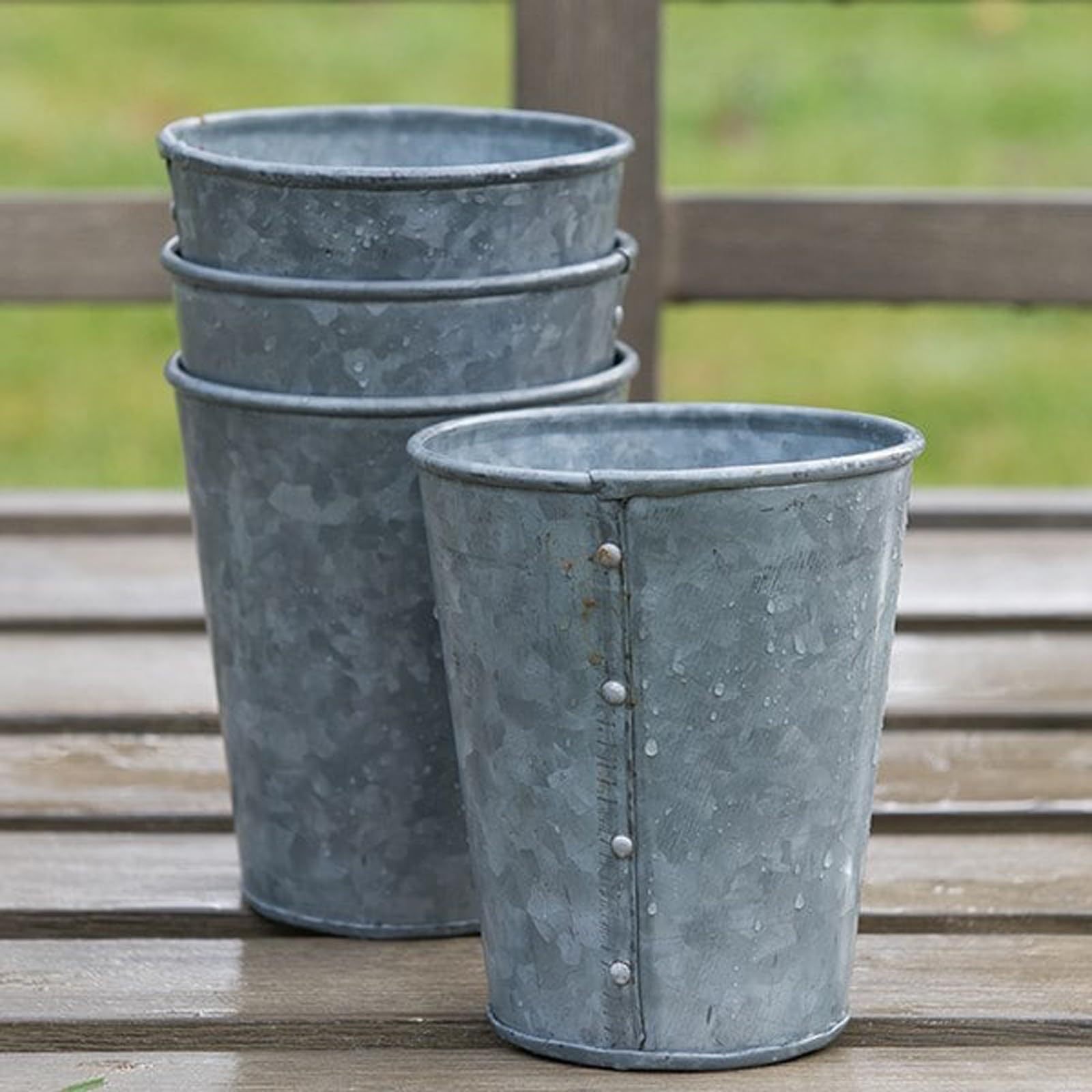 Crocus Collection 11cm Set of 6 Galvanised Metal Plant Pots Outdoor Herb Rustic Planters with Drainage Holes